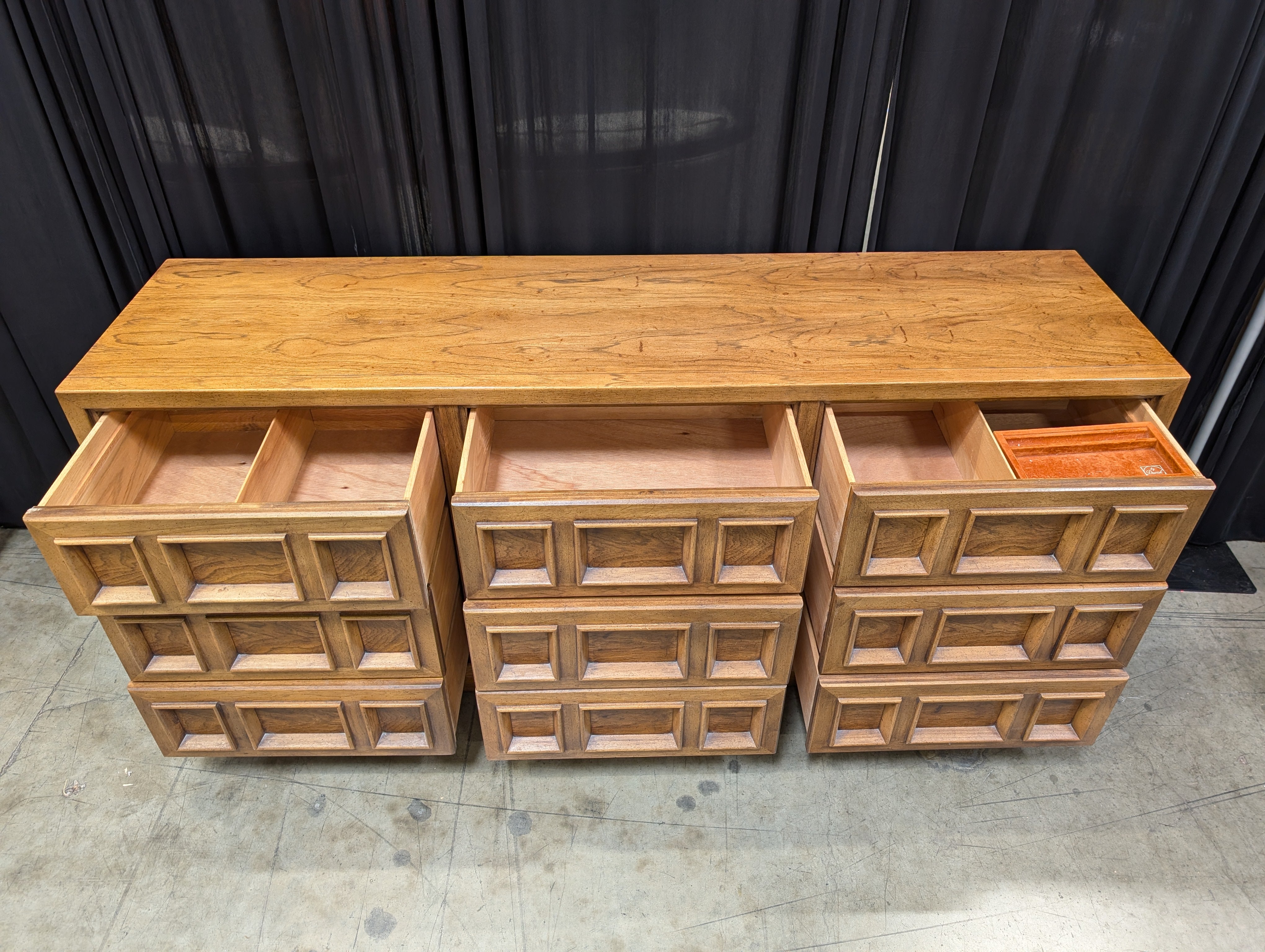 Drexel Geometrical Nine-Drawer Dresser in Oak