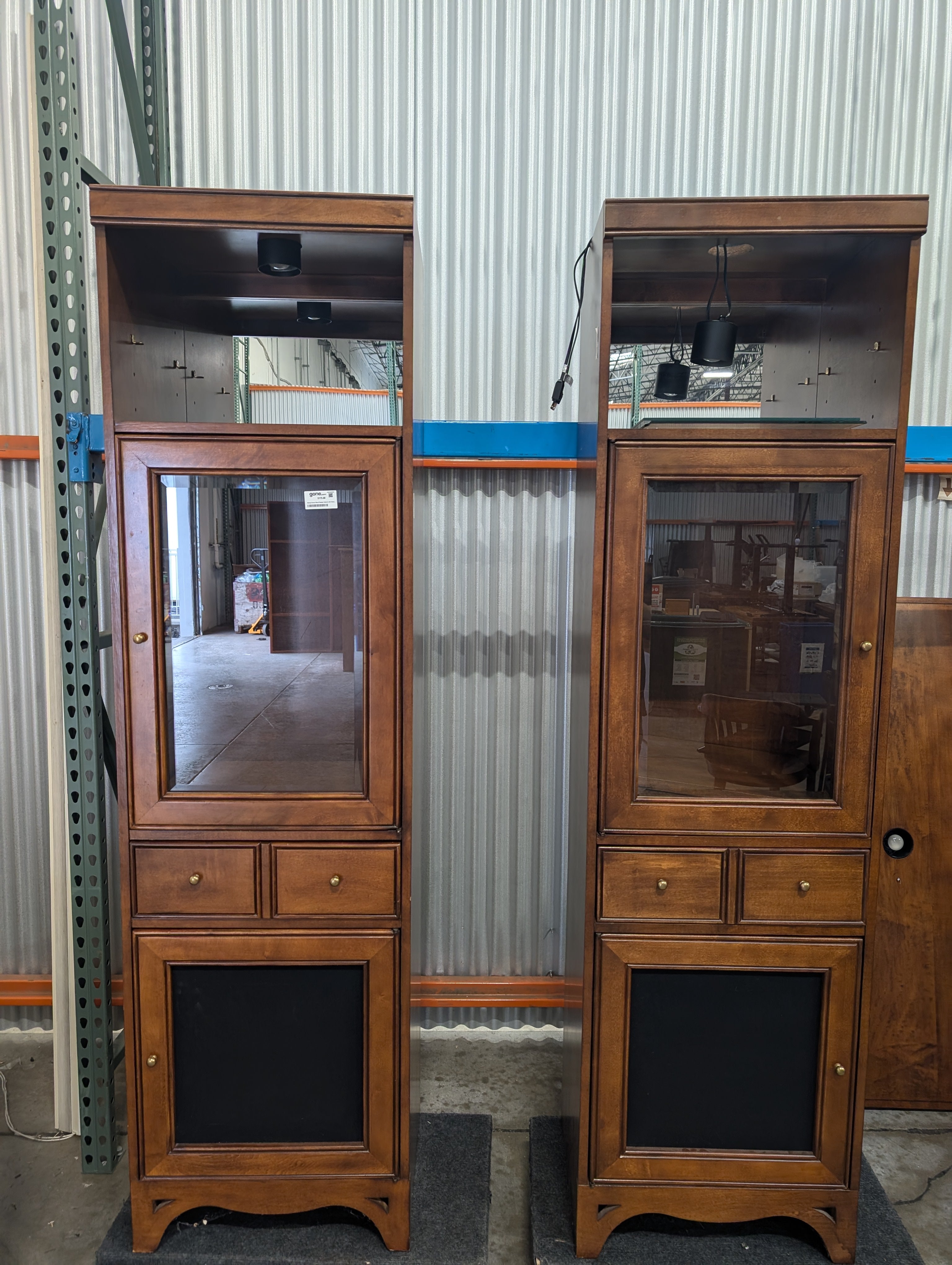 Warehouse sale--Sturdy Brown Wood Display Cabinet with Glass Doors and Storage