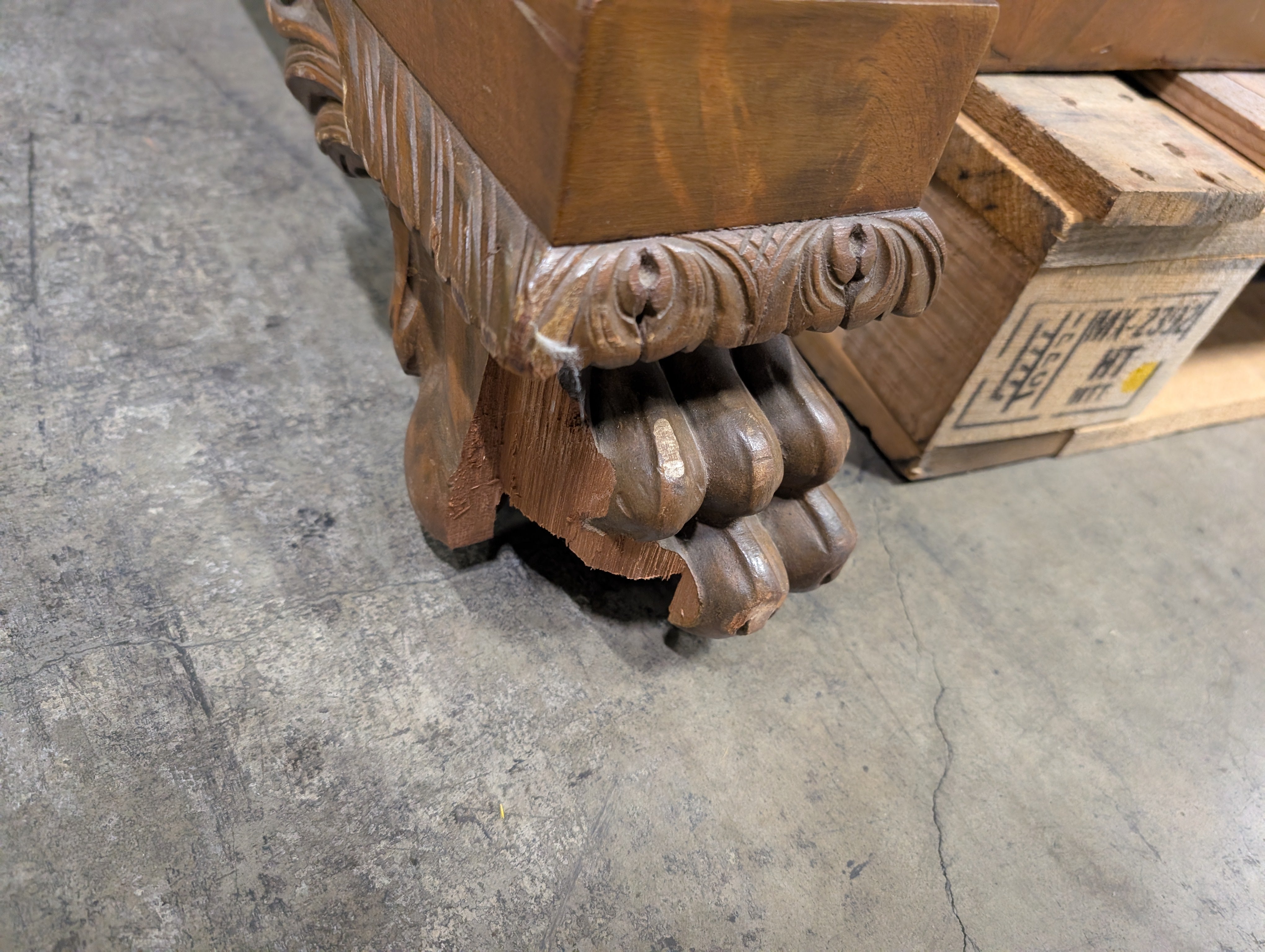 Vintage Wood Sideboard with Ornate Hardware and Fluted Columns