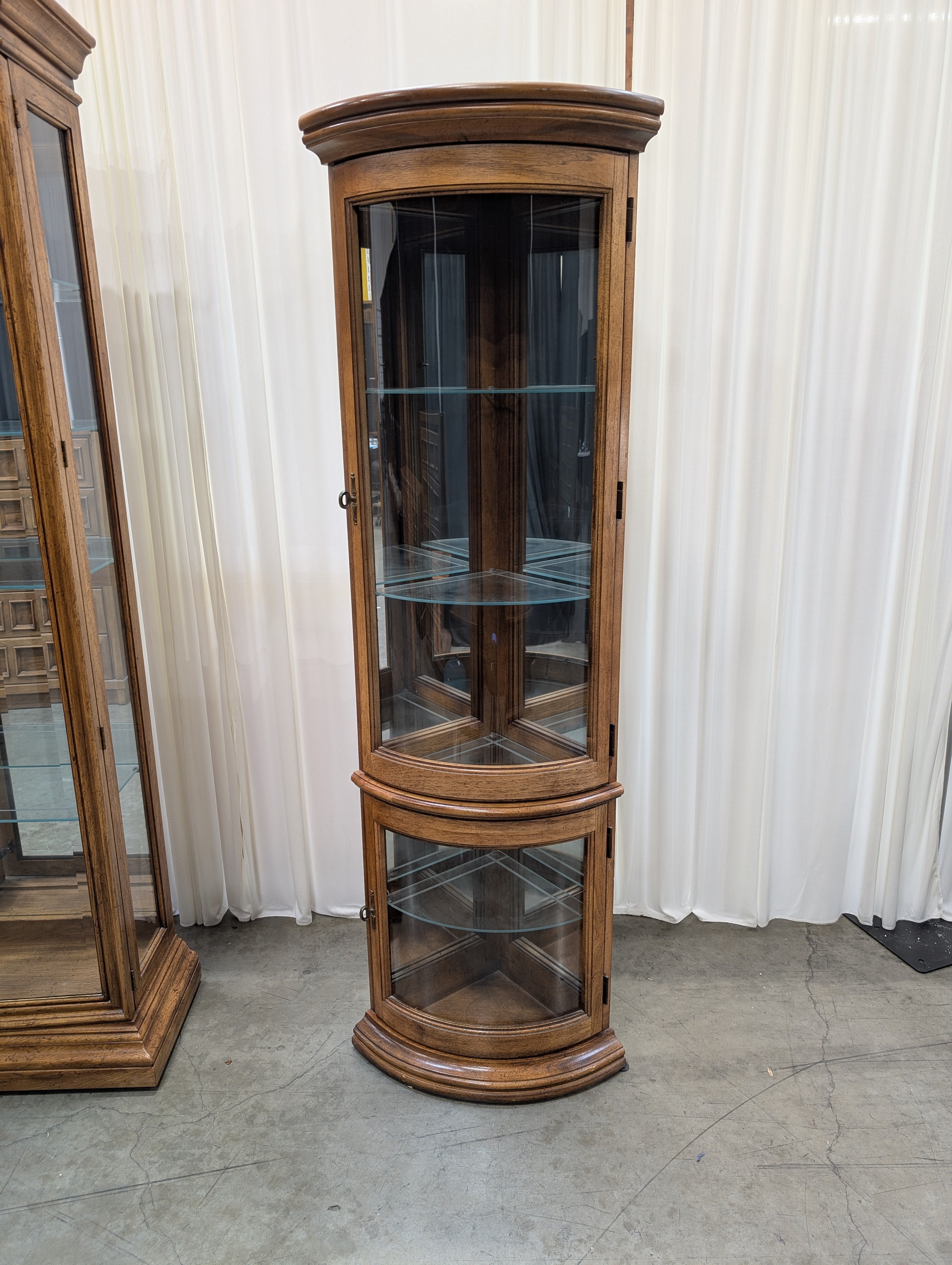 Traditional Oak Corner China Cabinet with Glass Shelves