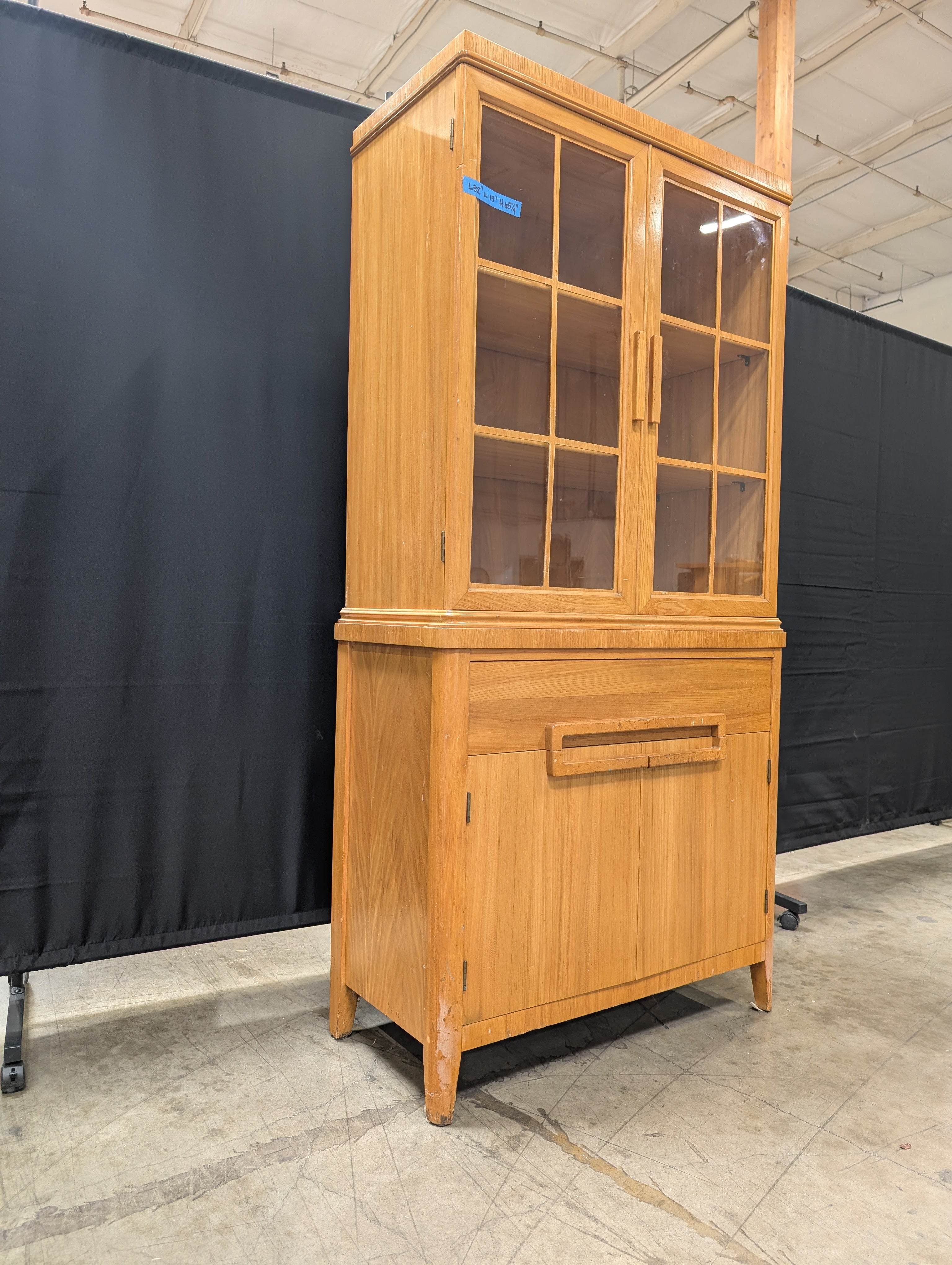 Hardwood Display Cabinet with Glass Doors and Storage