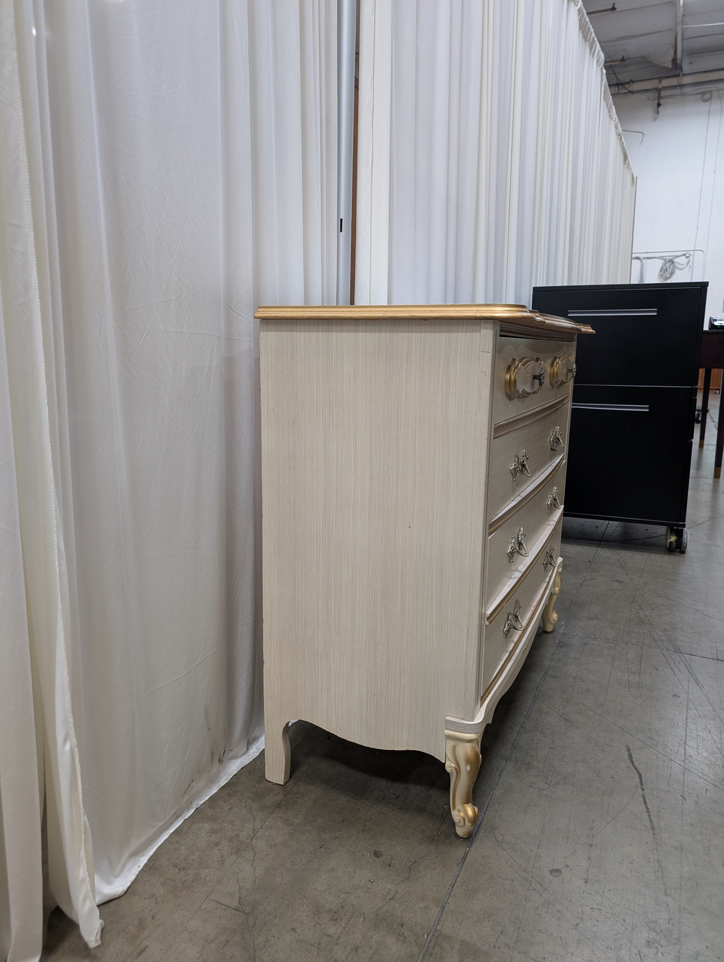 French Provincial Cream Wood Dresser with Gold Trim