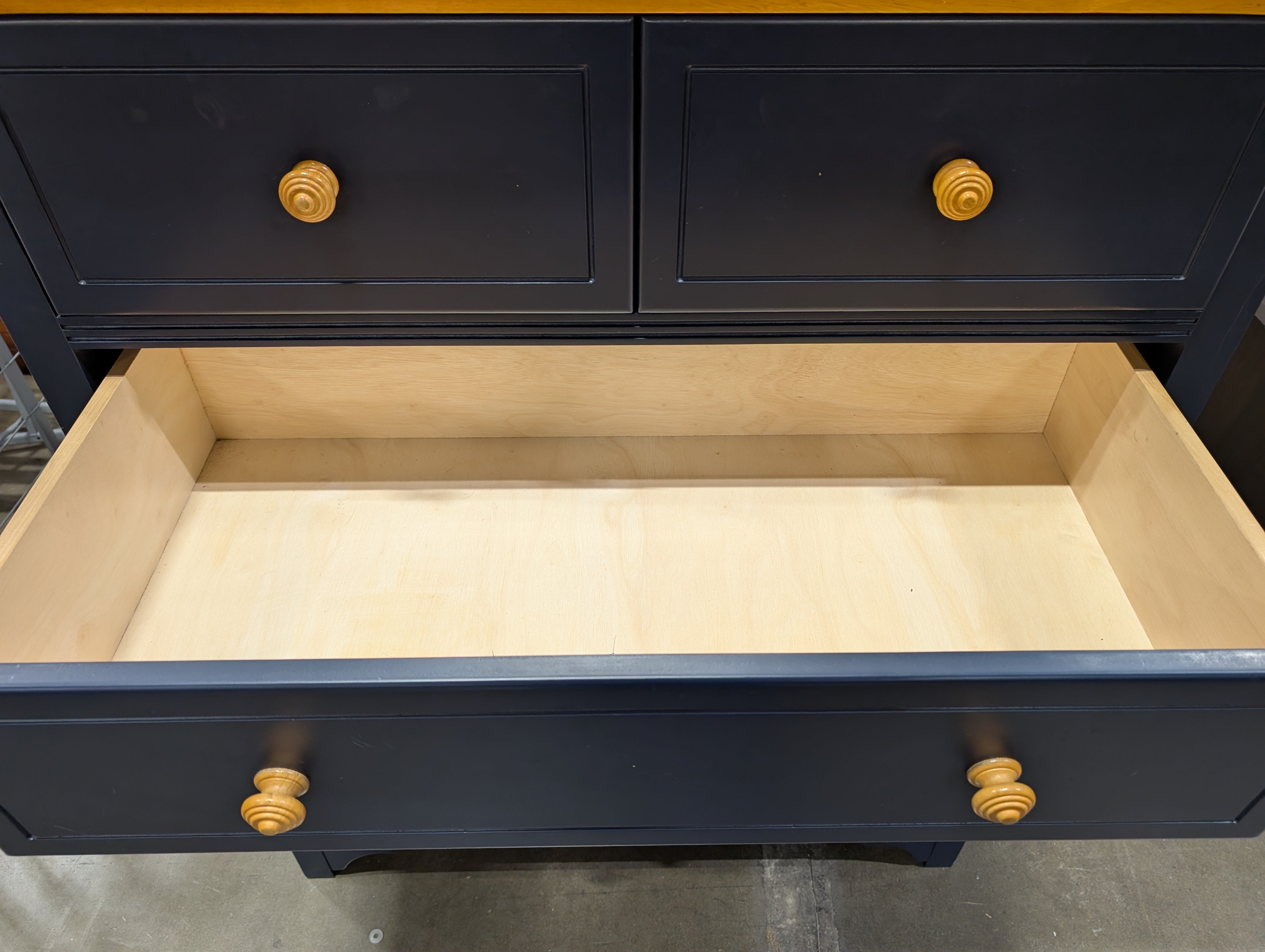 Cafe Kid Dark Navy Blue Six-Drawer Chest with Light Wood Top