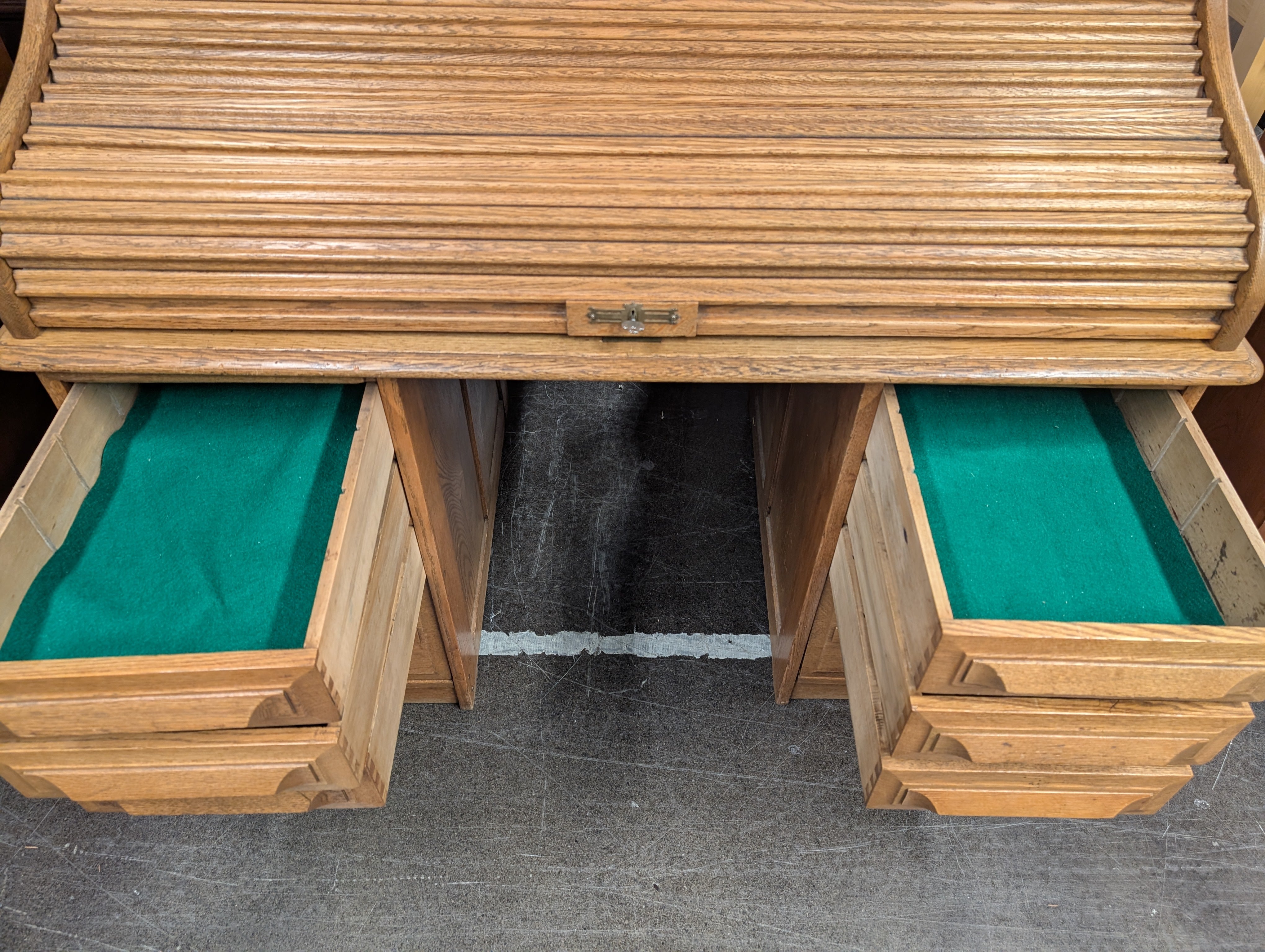 Vintage Oak Wood Roll Up Secretary Desk