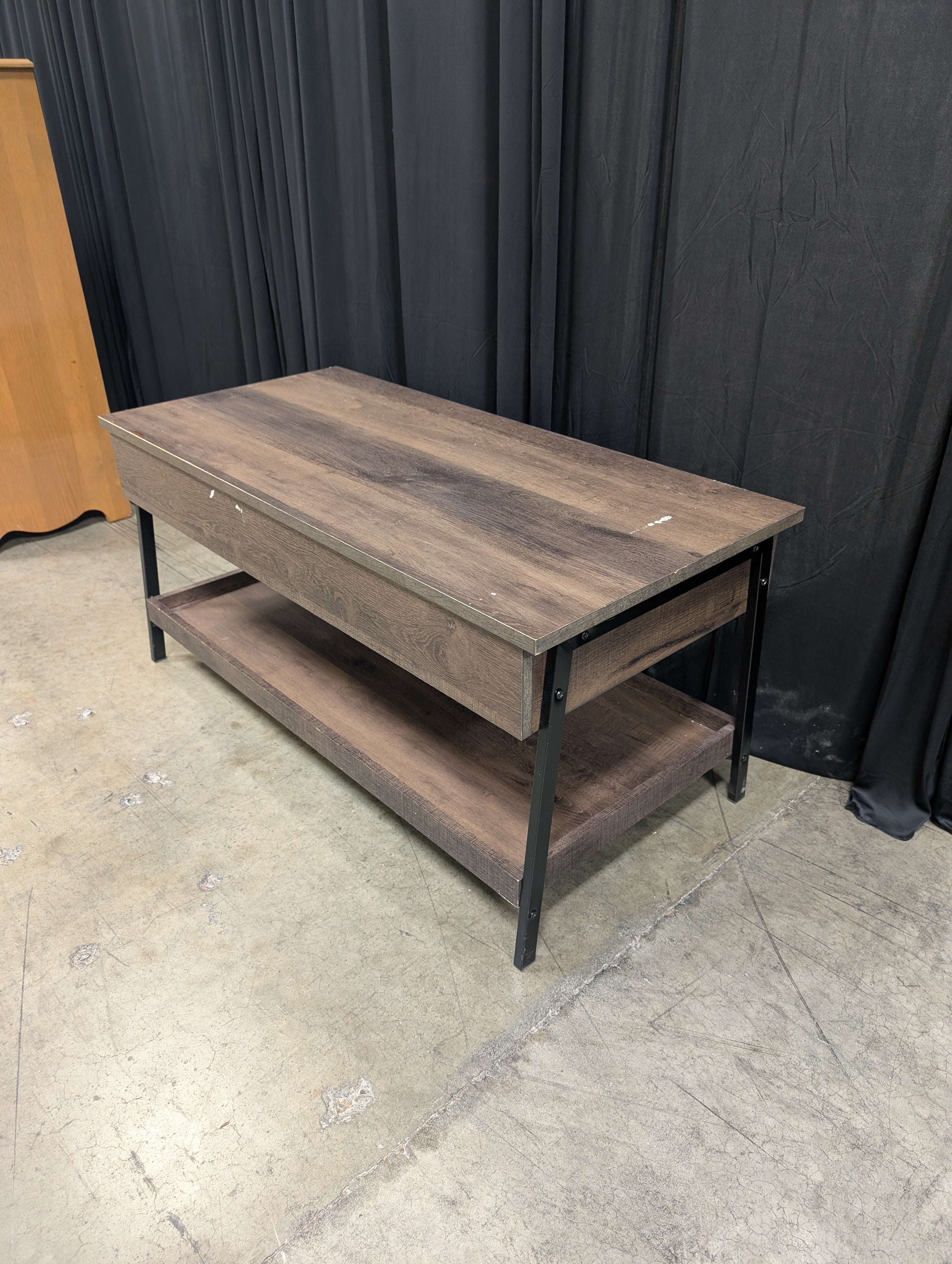 Dark Wood Lift-Top Coffee Table with Storage Shelf