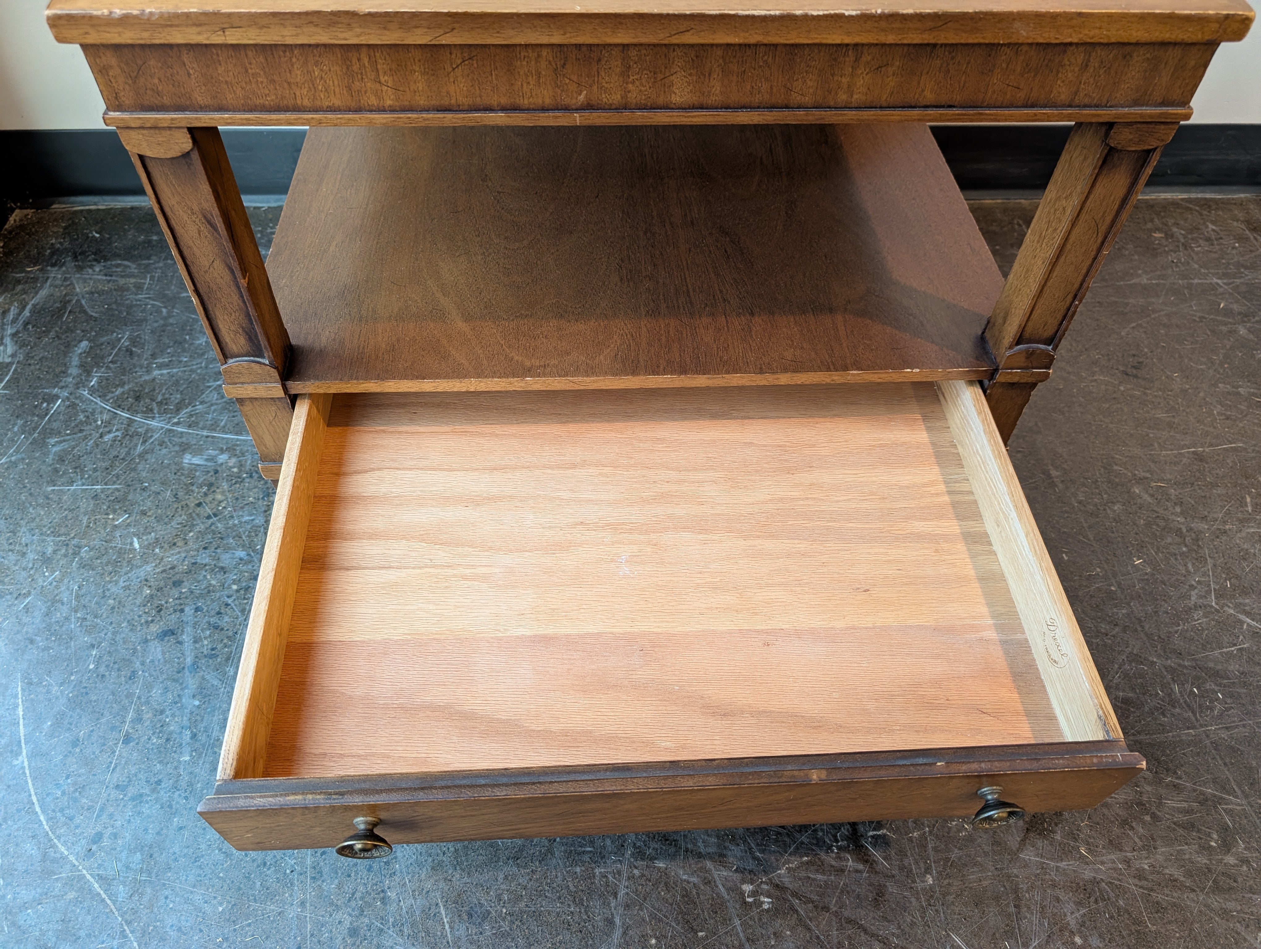 Vintage Midcentury Drexel Triune Side Table With Drawer
