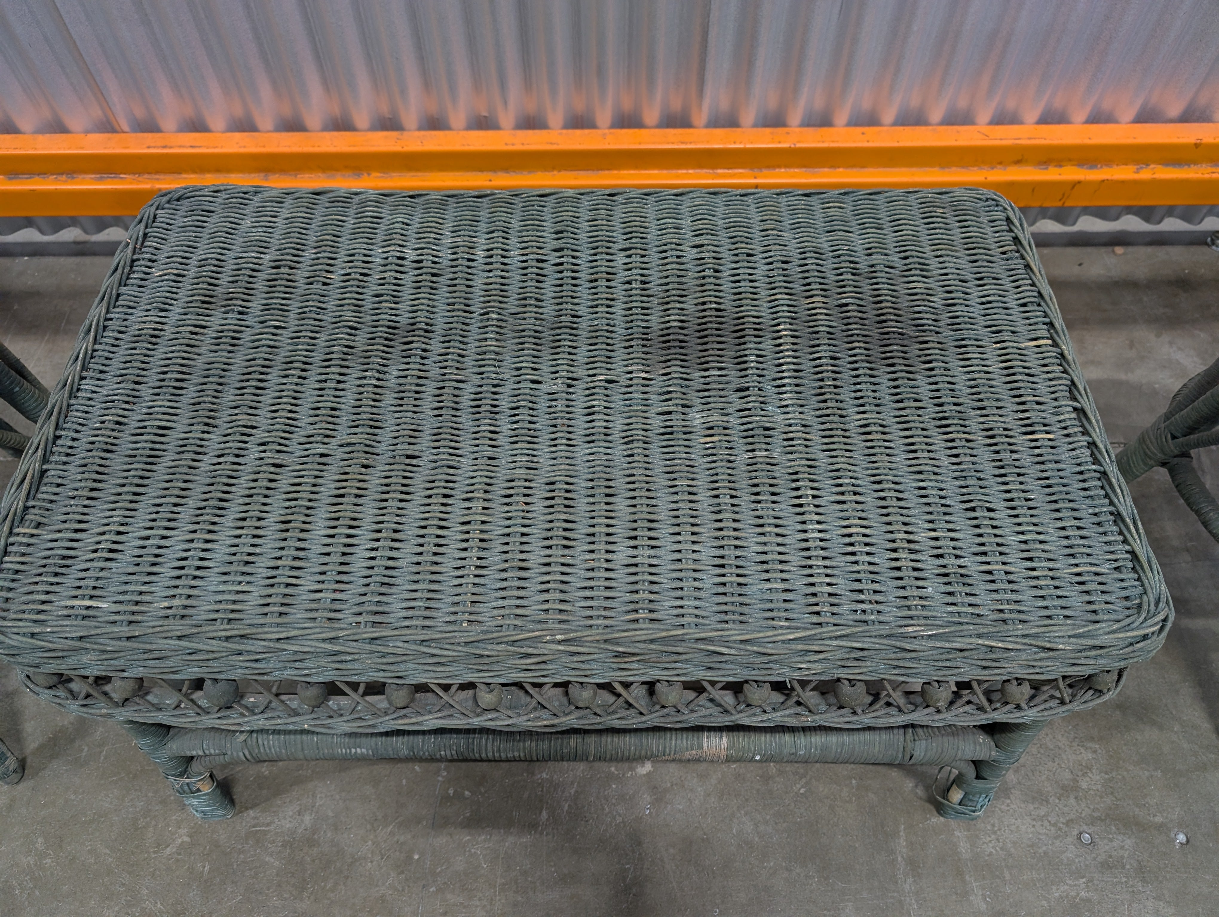 Pair of Green Wicker and Table