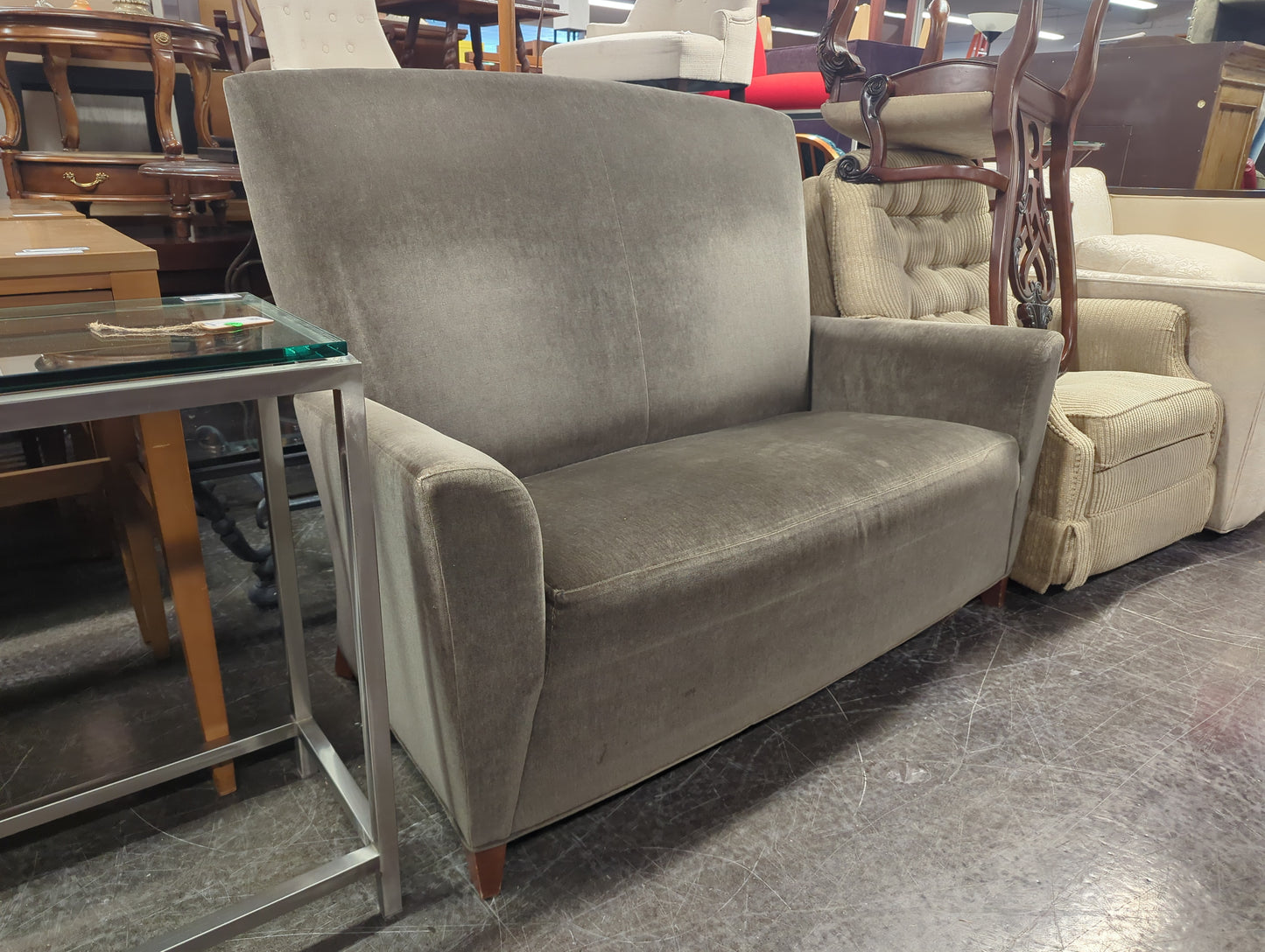 David Edward Love Seat - Gray Velvet Tall Backrest