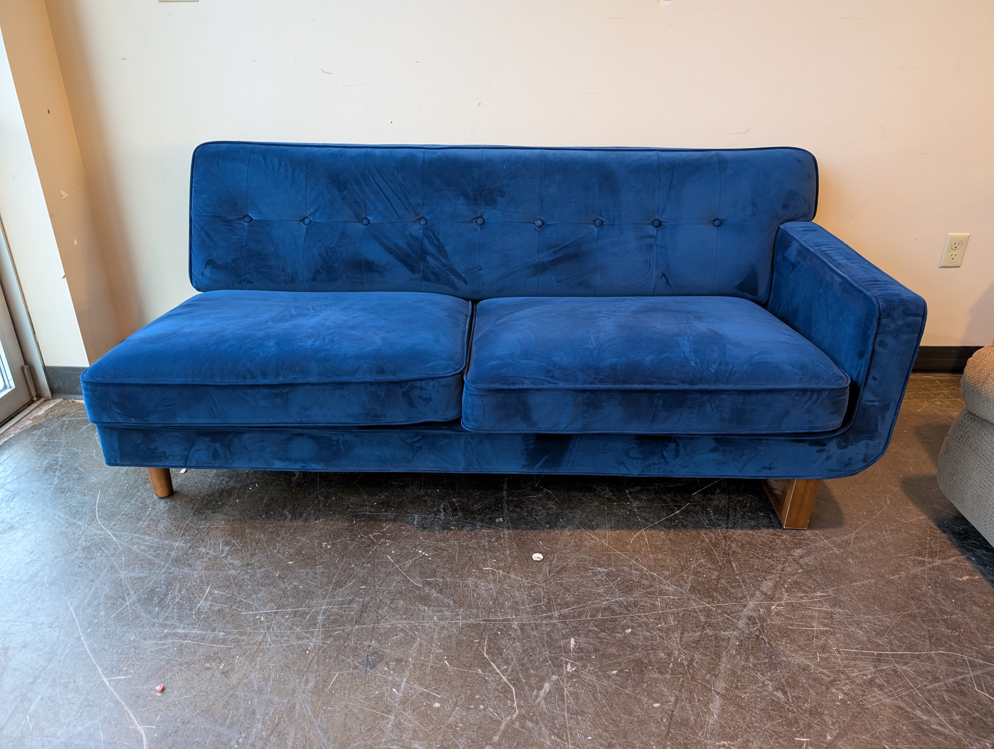 Deep Blue Velvet half Sectional Sofa ( No Chaise )