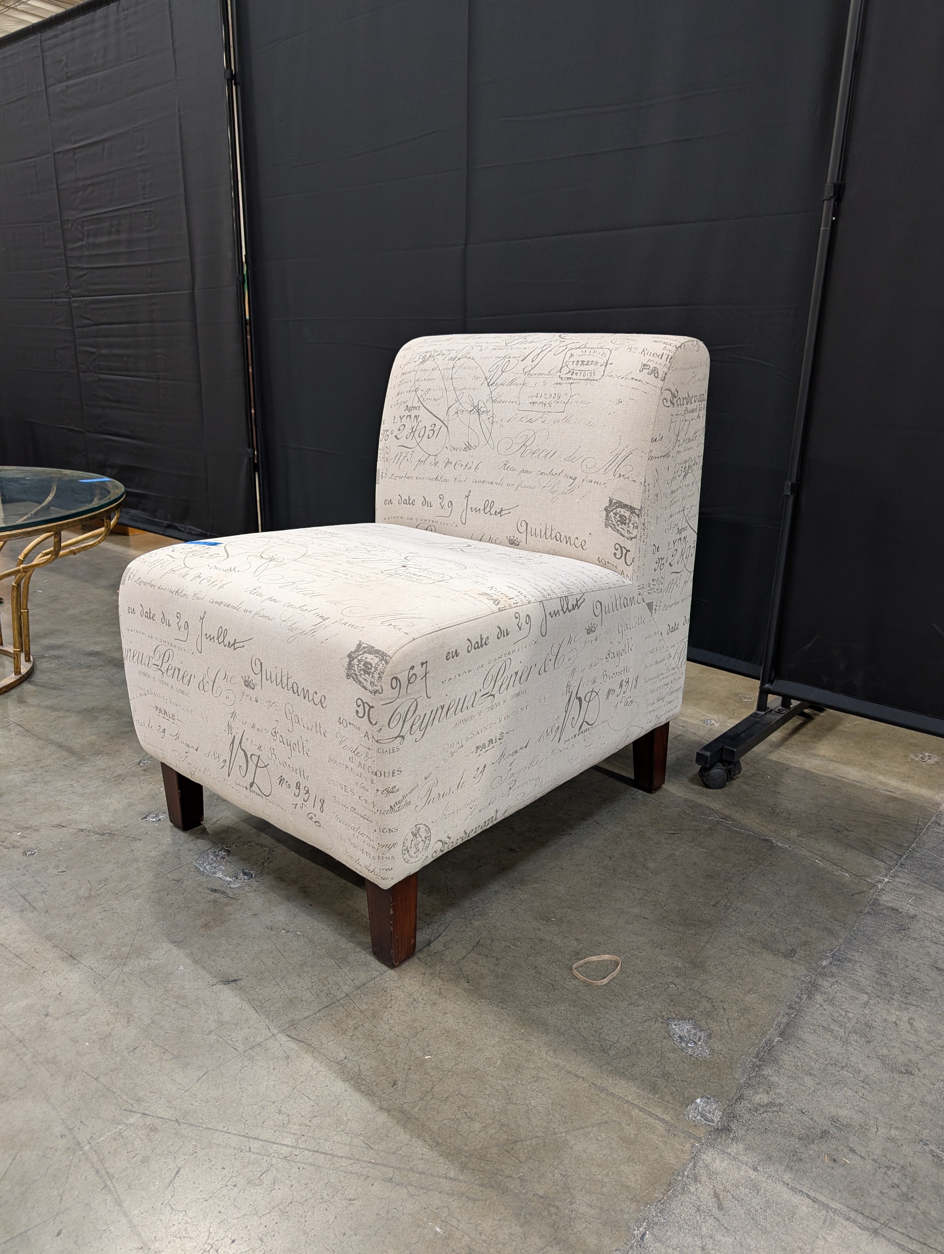 Parisian Script Upholstered Armless Accent Chair used