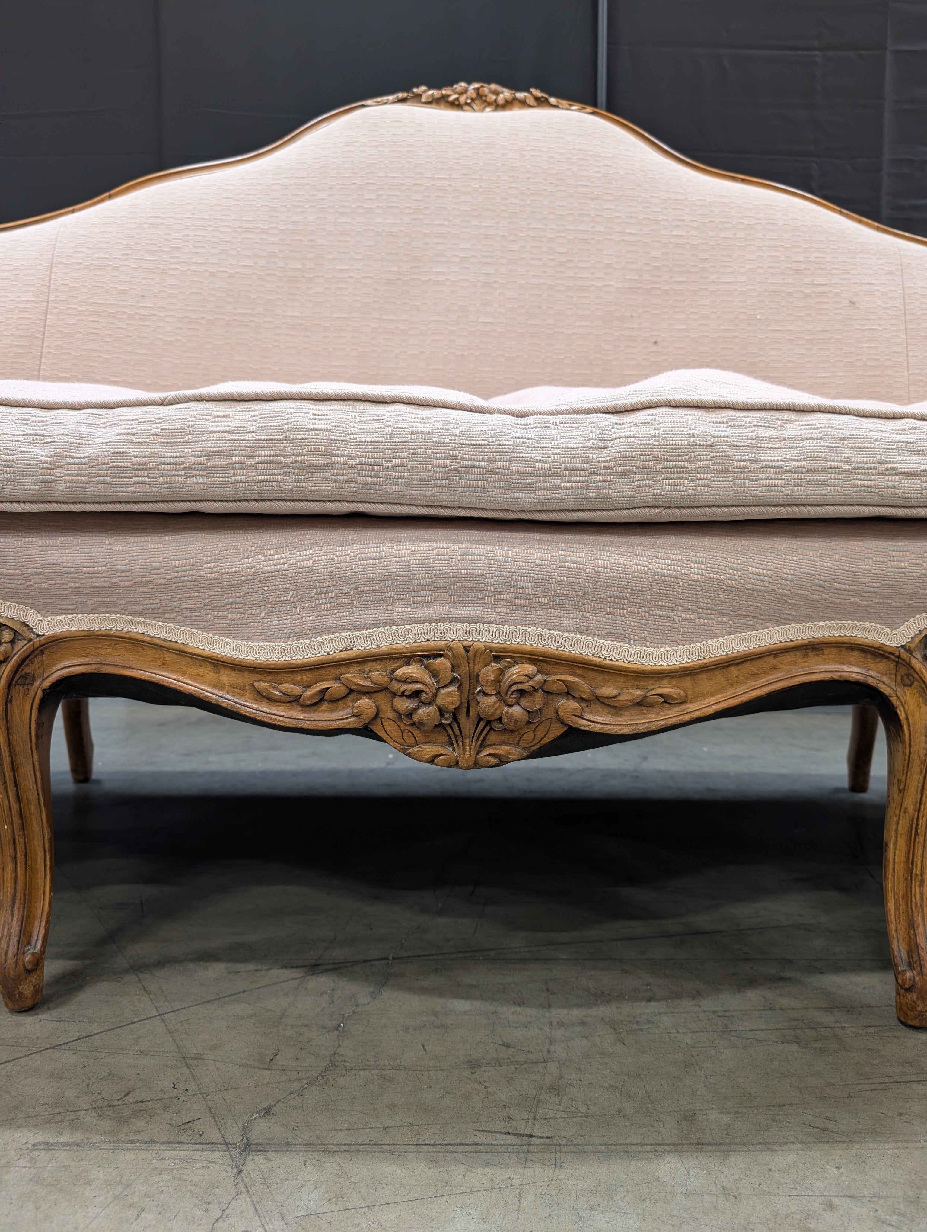 Ornate French Provincial Carved Wood Settee Sofa