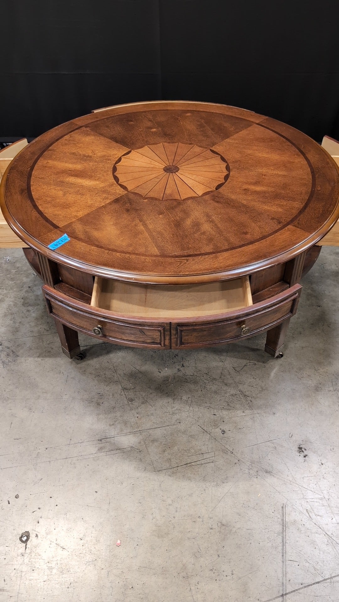 Classic Round Wood Coffee Table with Inlay Design