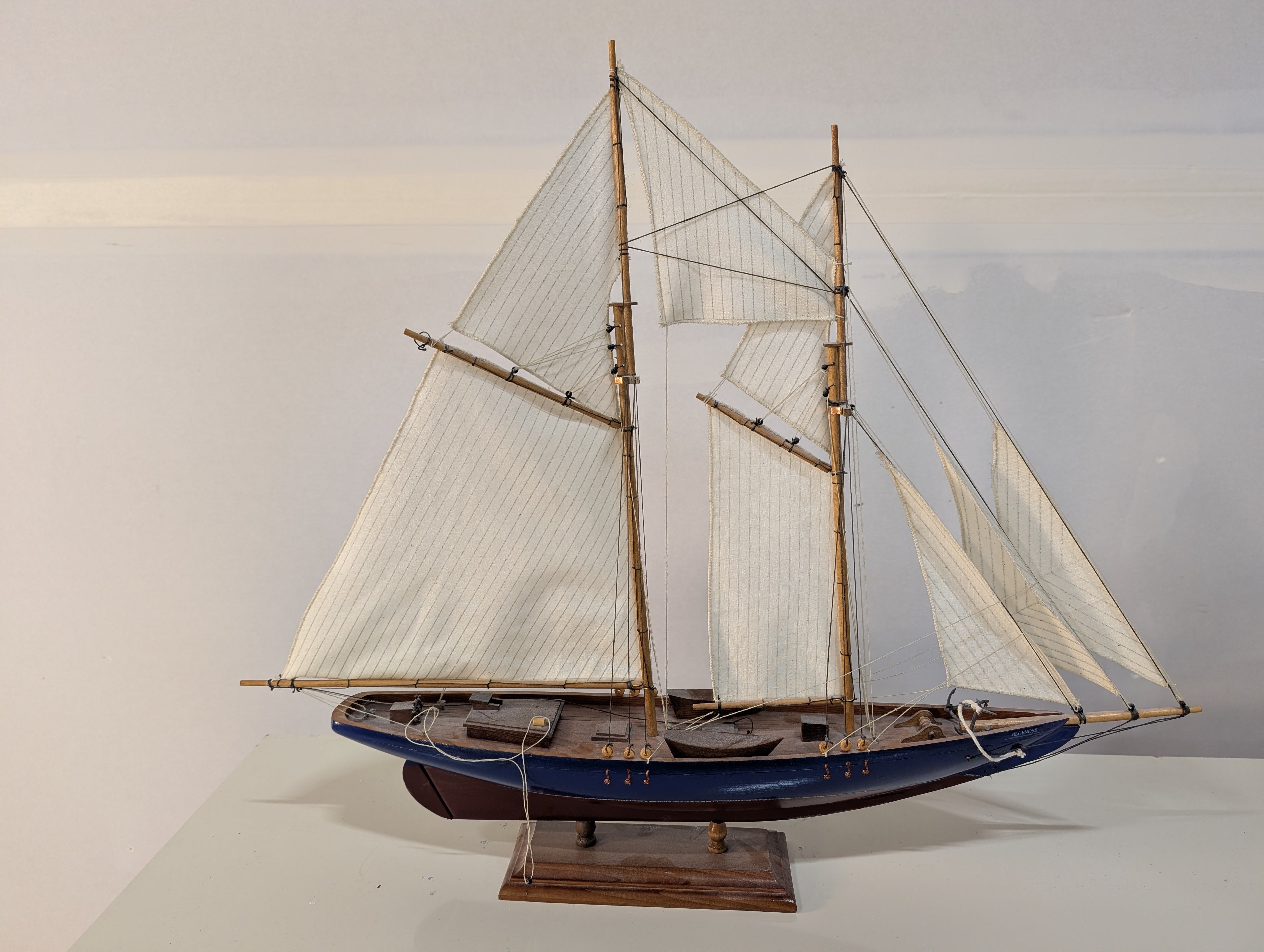 Detailed Wooden Sailboat Model Nautical Display Decor