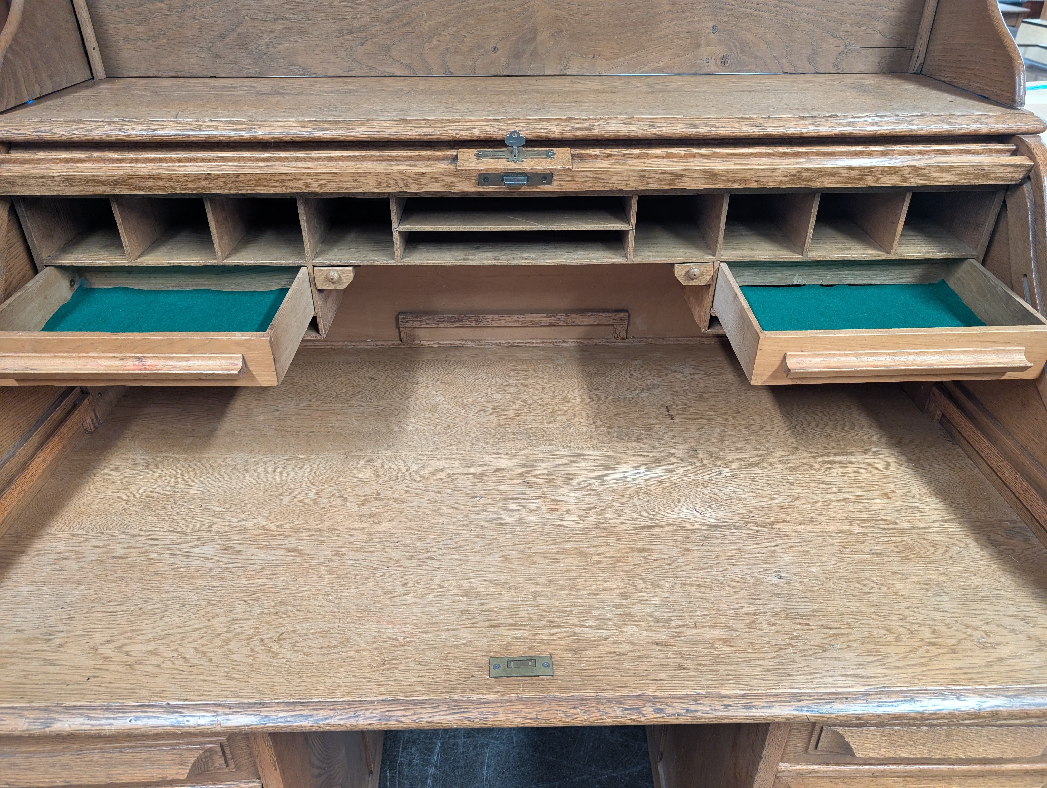 Vintage Oak Wood Roll Up Secretary Desk