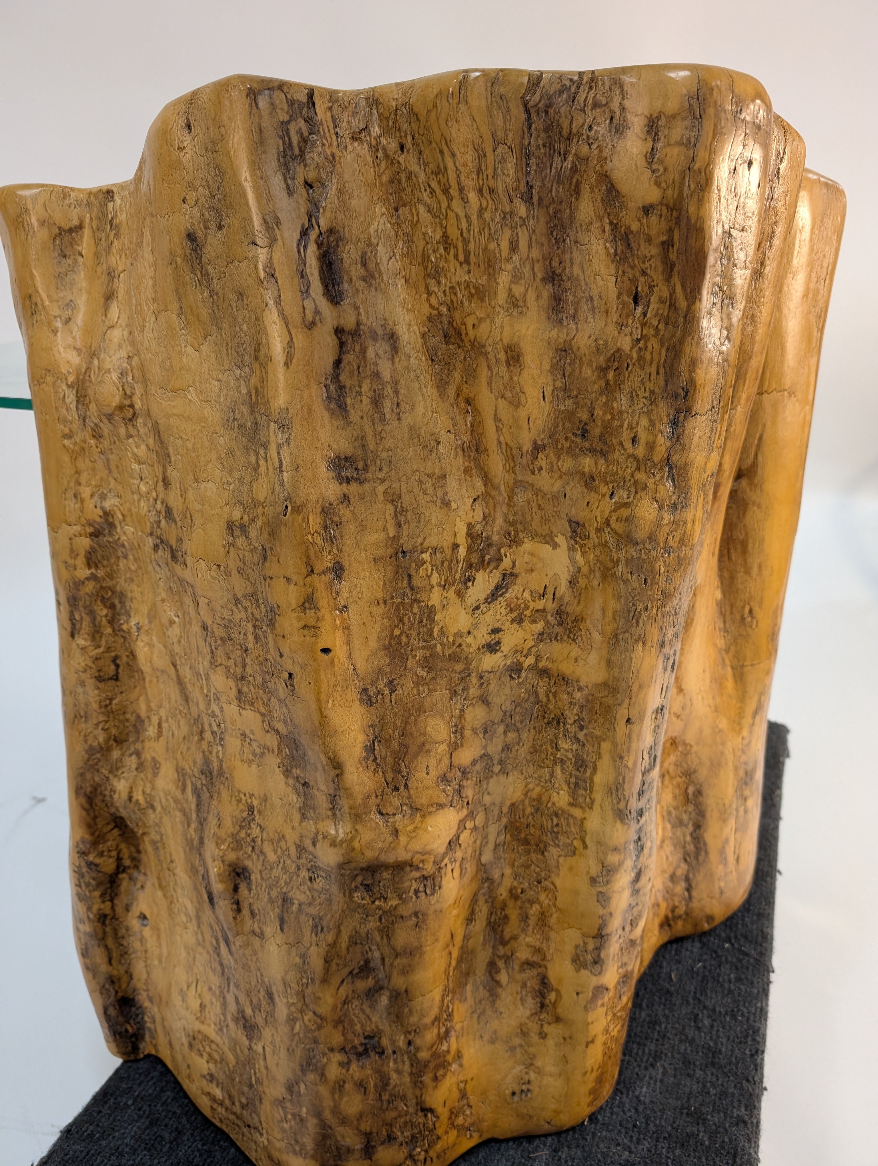 Rustic Live Edge Wood Coffee Table with Round Glass Top