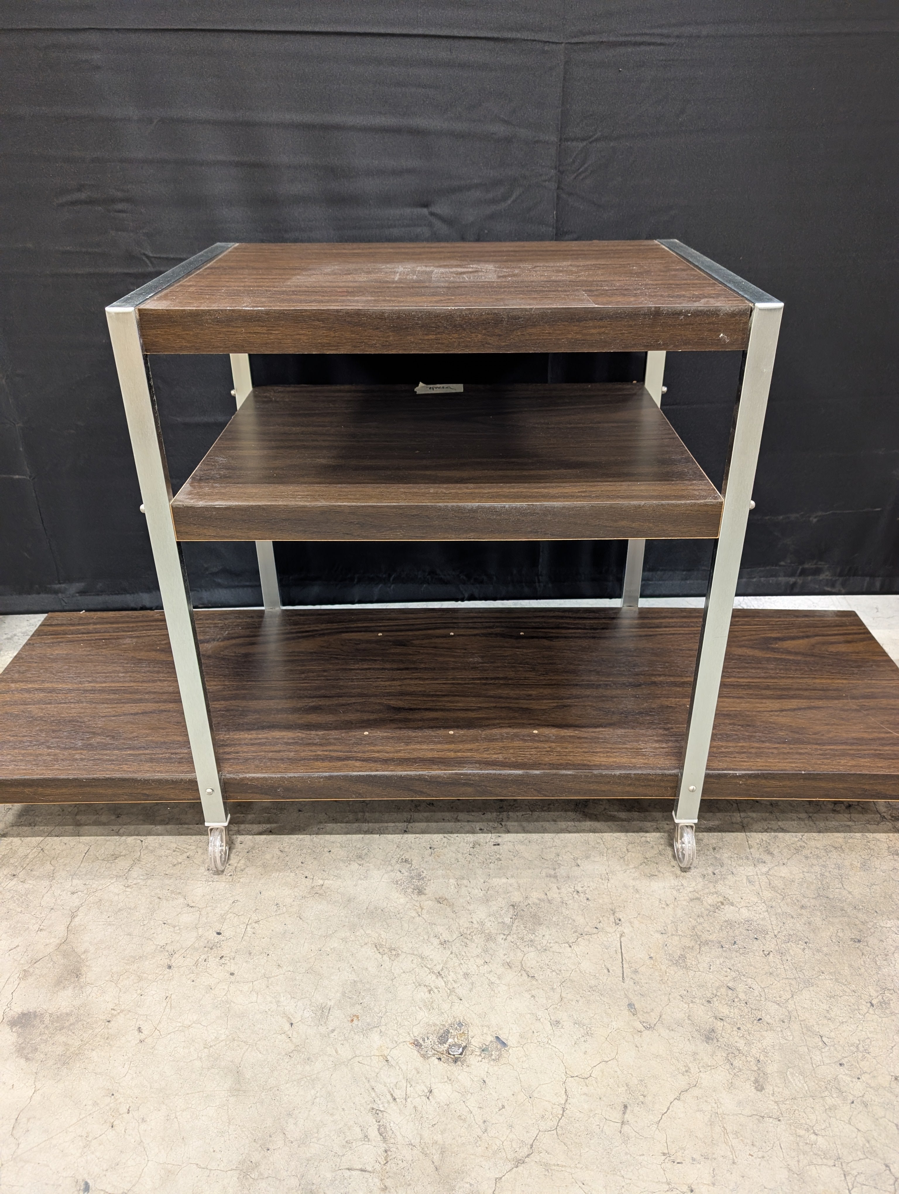 Vintage Three-Tiered Rolling Storage Cart with Dark Wood Finish