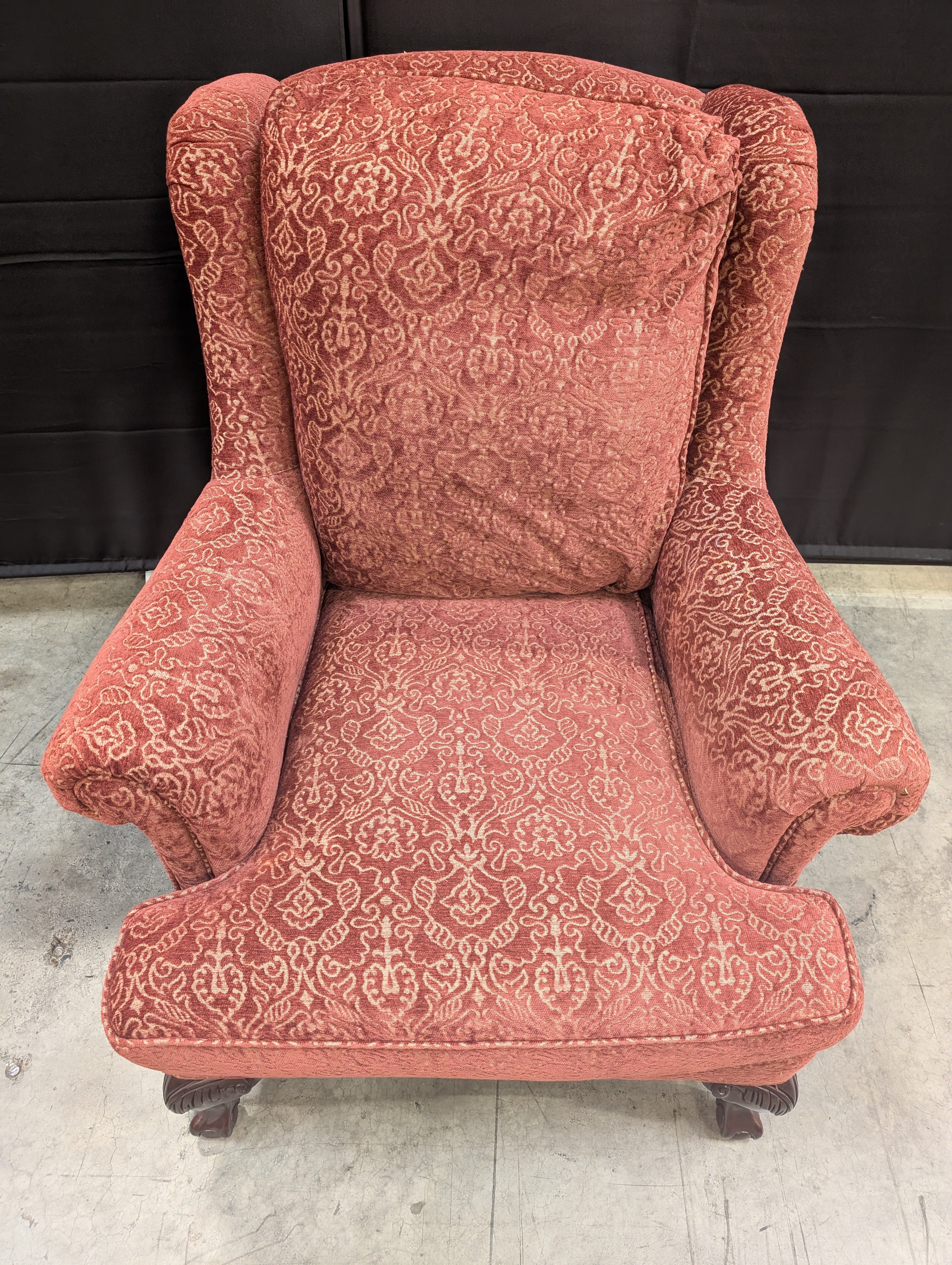 Burgundy Wingback Jessica Charles Armchair with Carved Legs