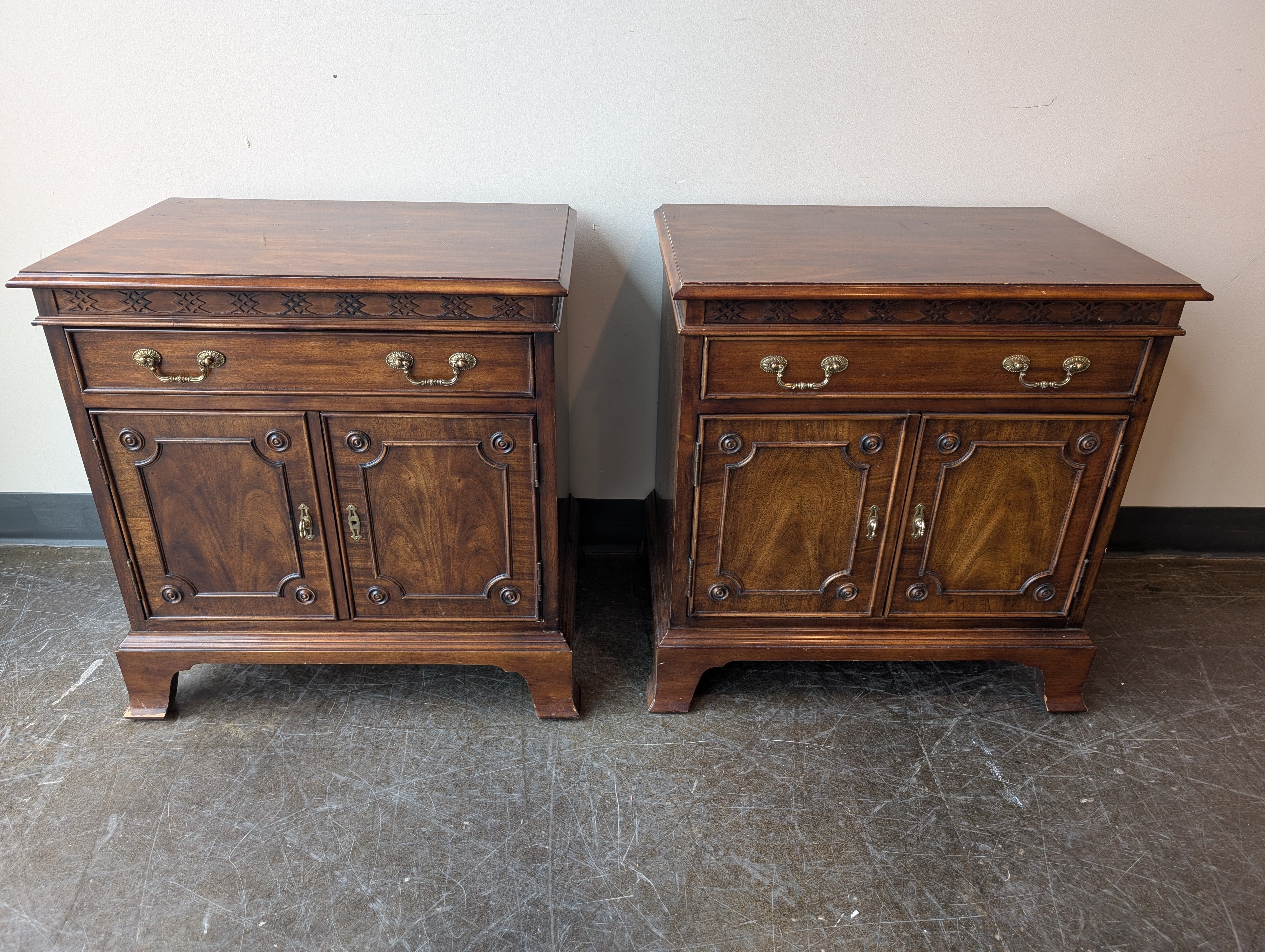 Pair of Century Furniture Traditional Wood Nightstand with Cabinet