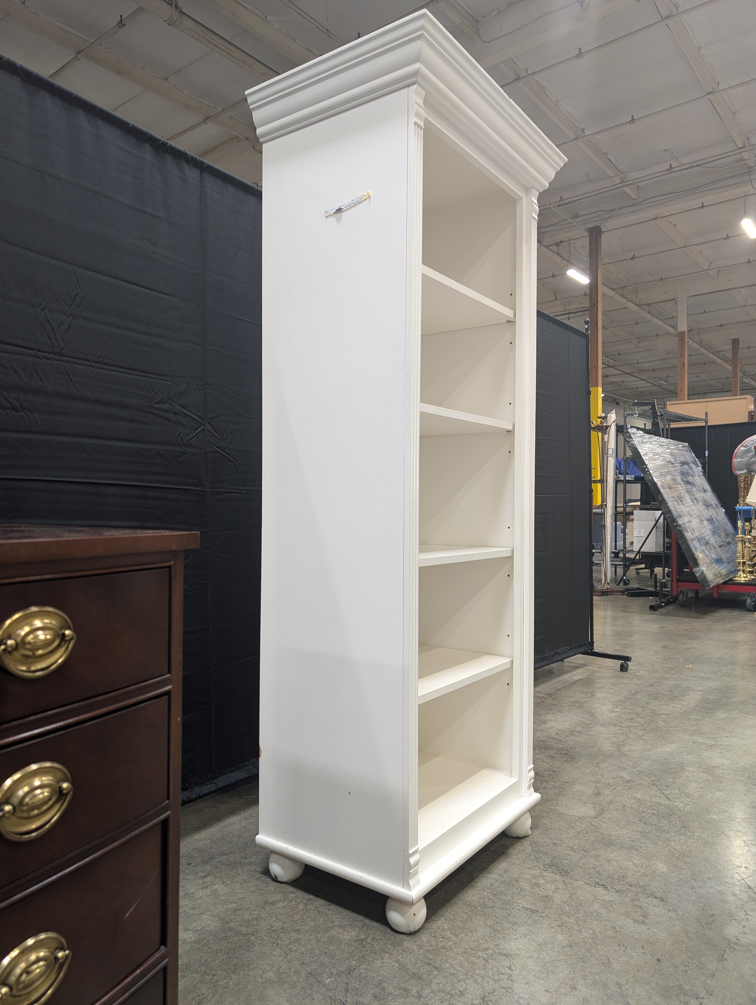 White Painted Wood Bookcase with Crown Molding