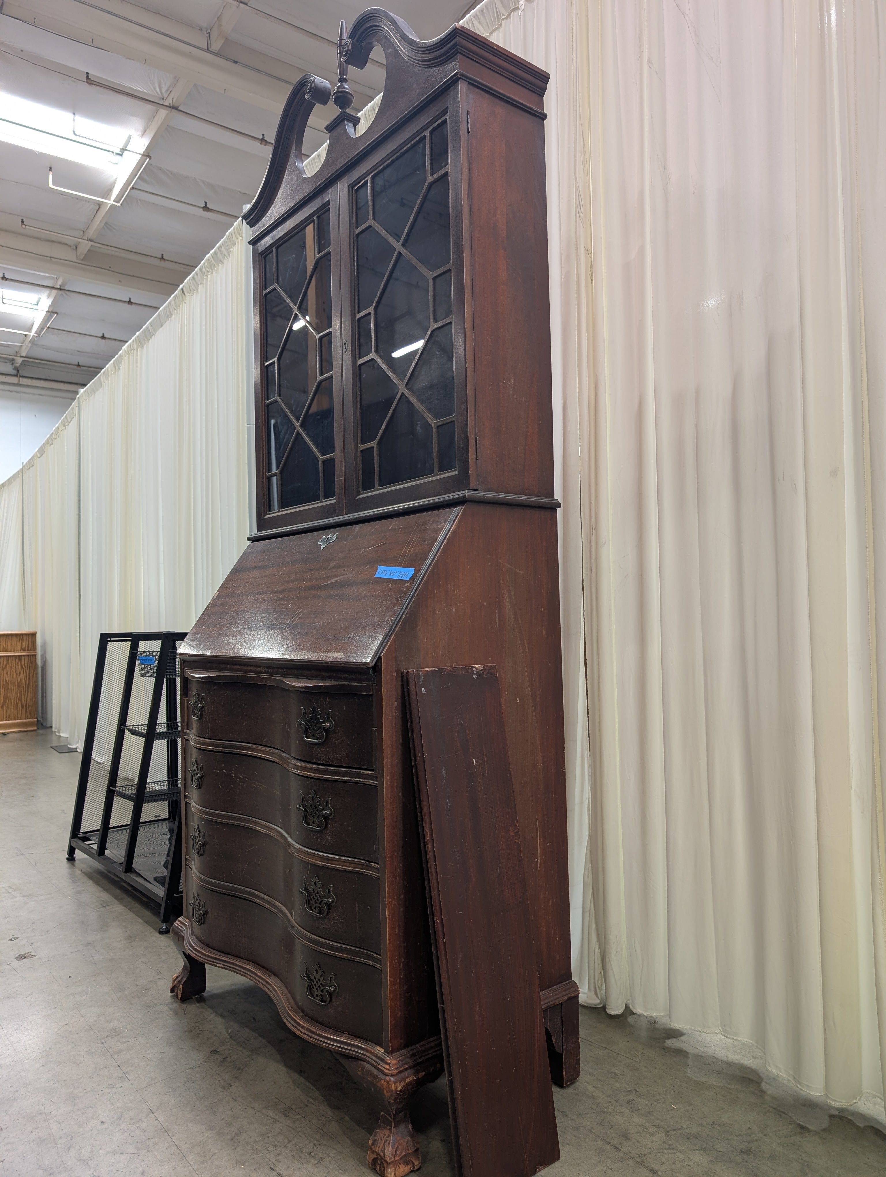 Vintage Mahogany Secretary Desk with Glass Hutch