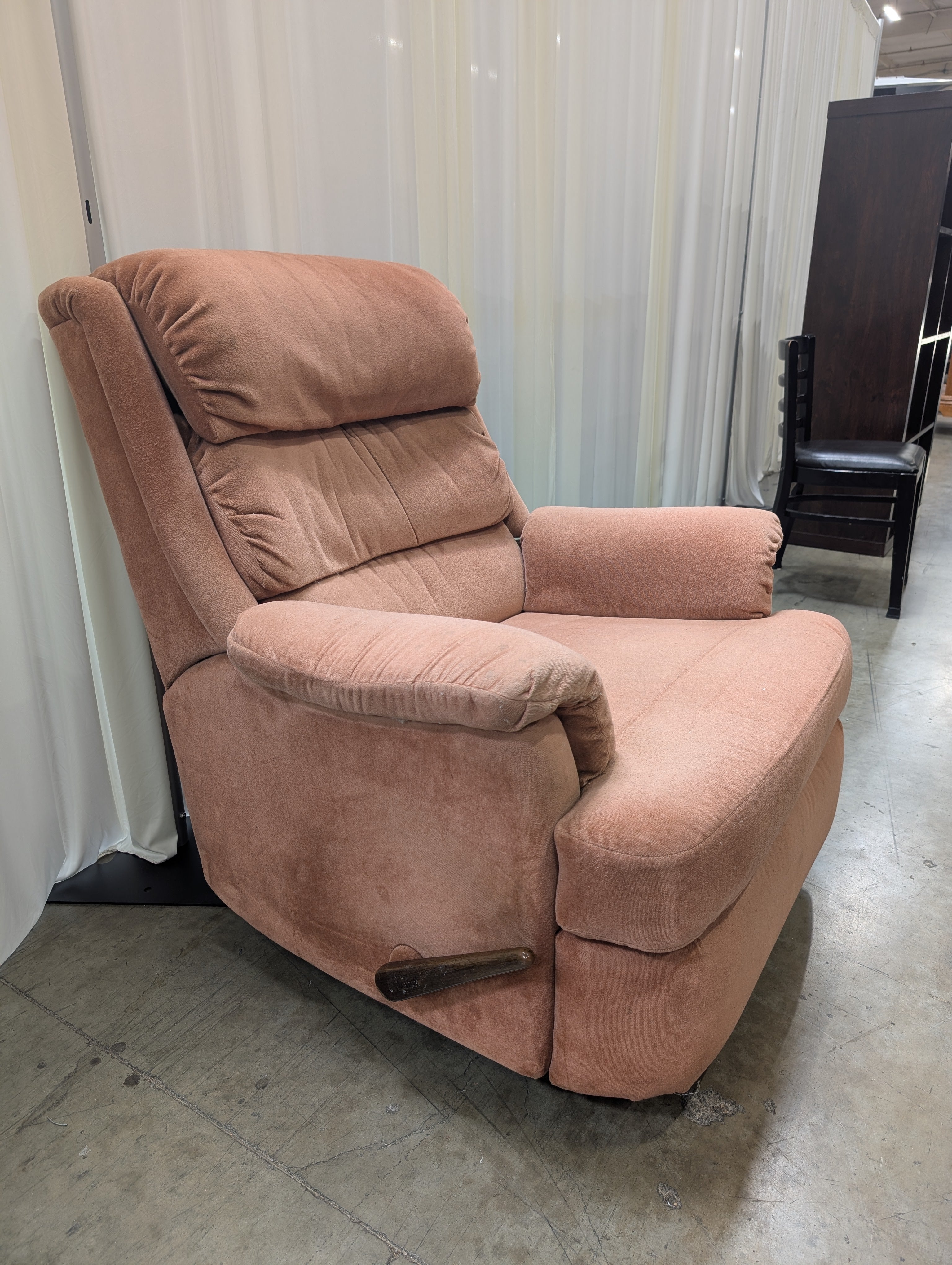 Muted Peach Plush Fabric Recliner
