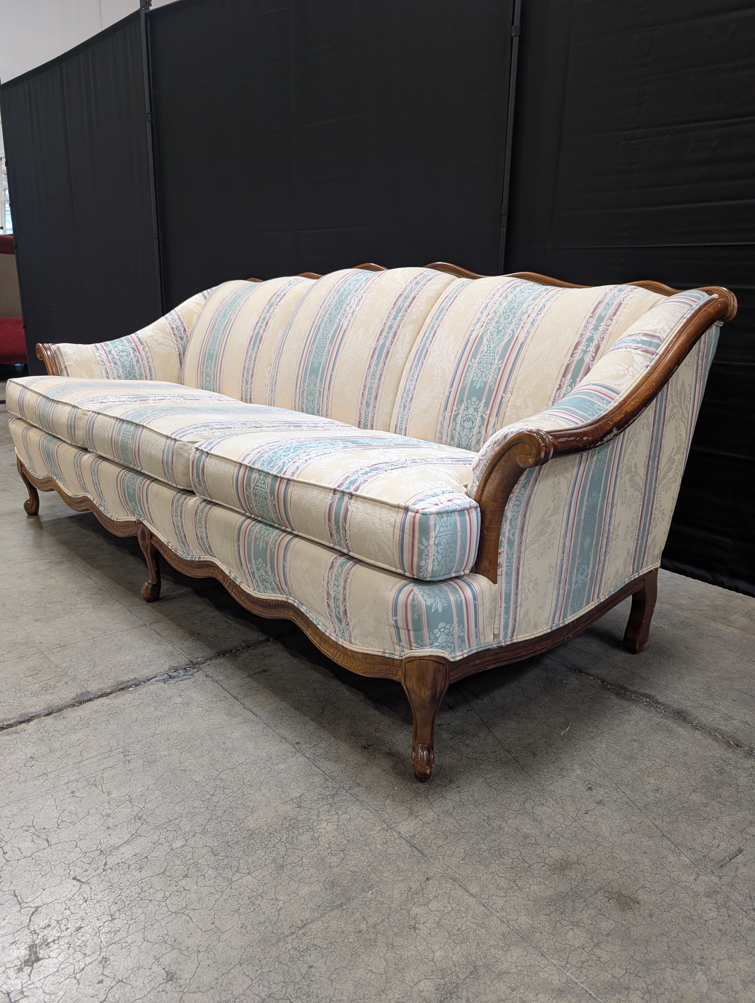 Cochrane Furniture Company Three-Seater Sofa with Carved Wood Frame
