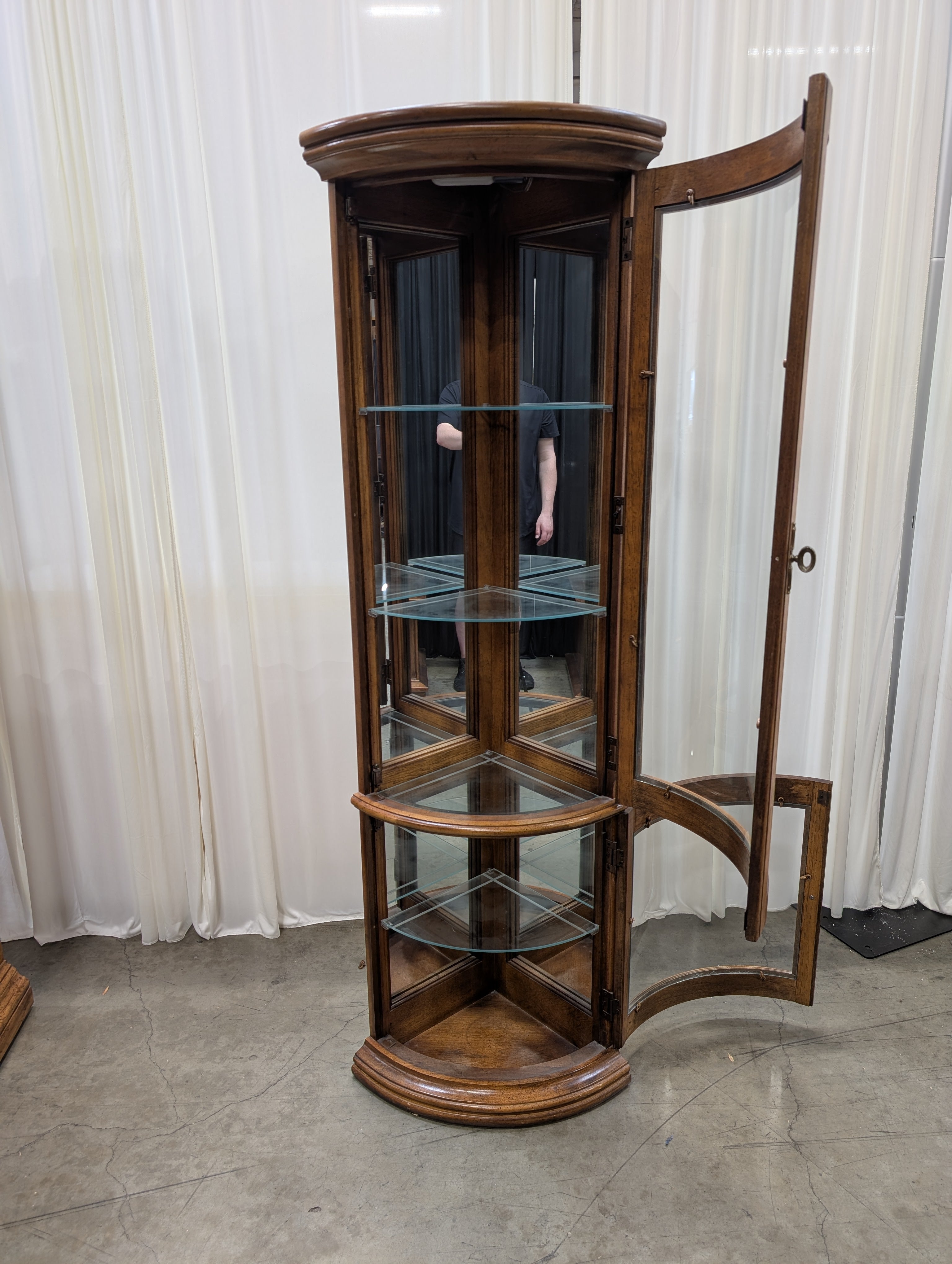 Traditional Oak Corner China Cabinet with Glass Shelves