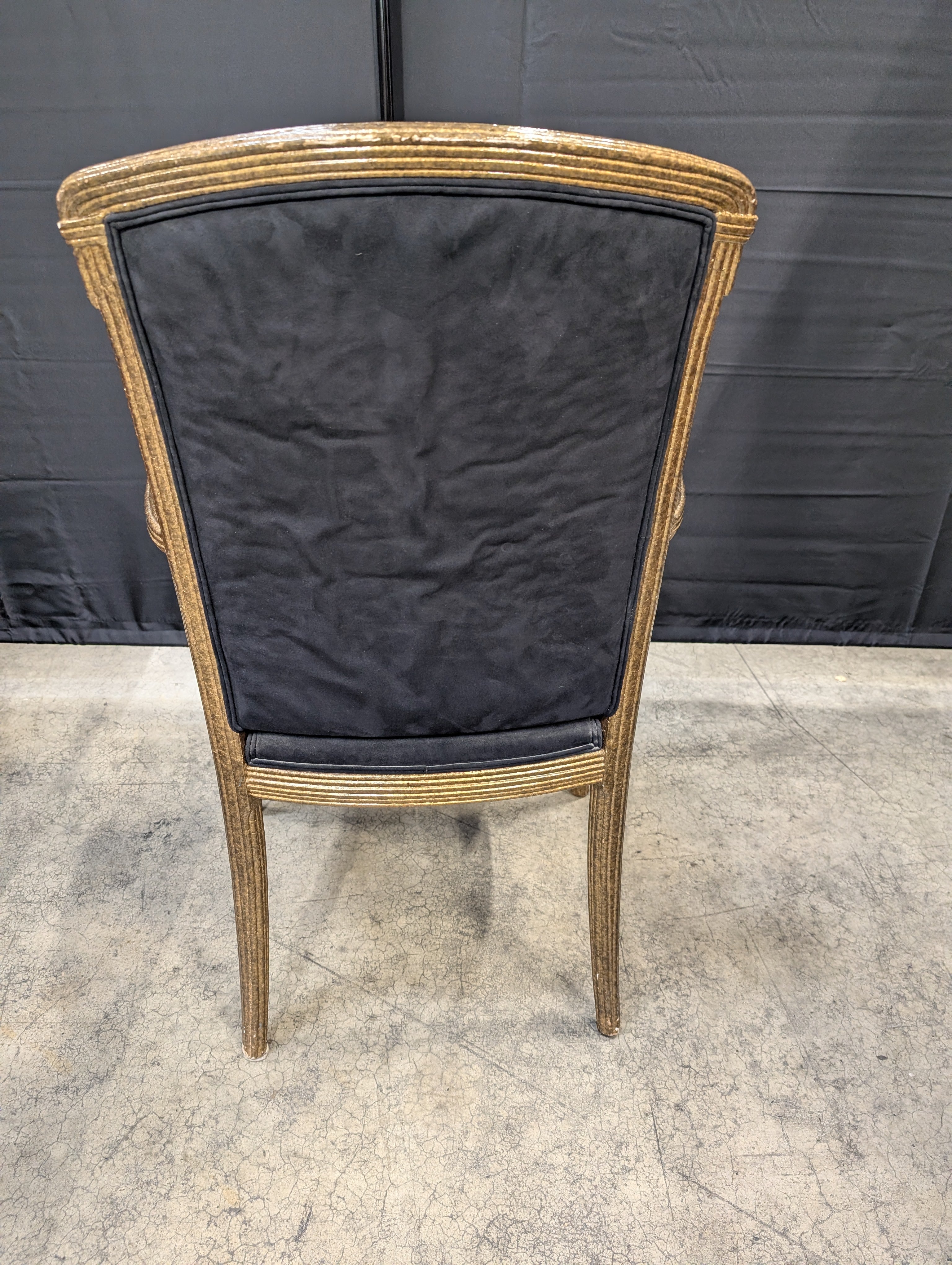 Gilded Reeded Frame Armchair with Dark Upholstery