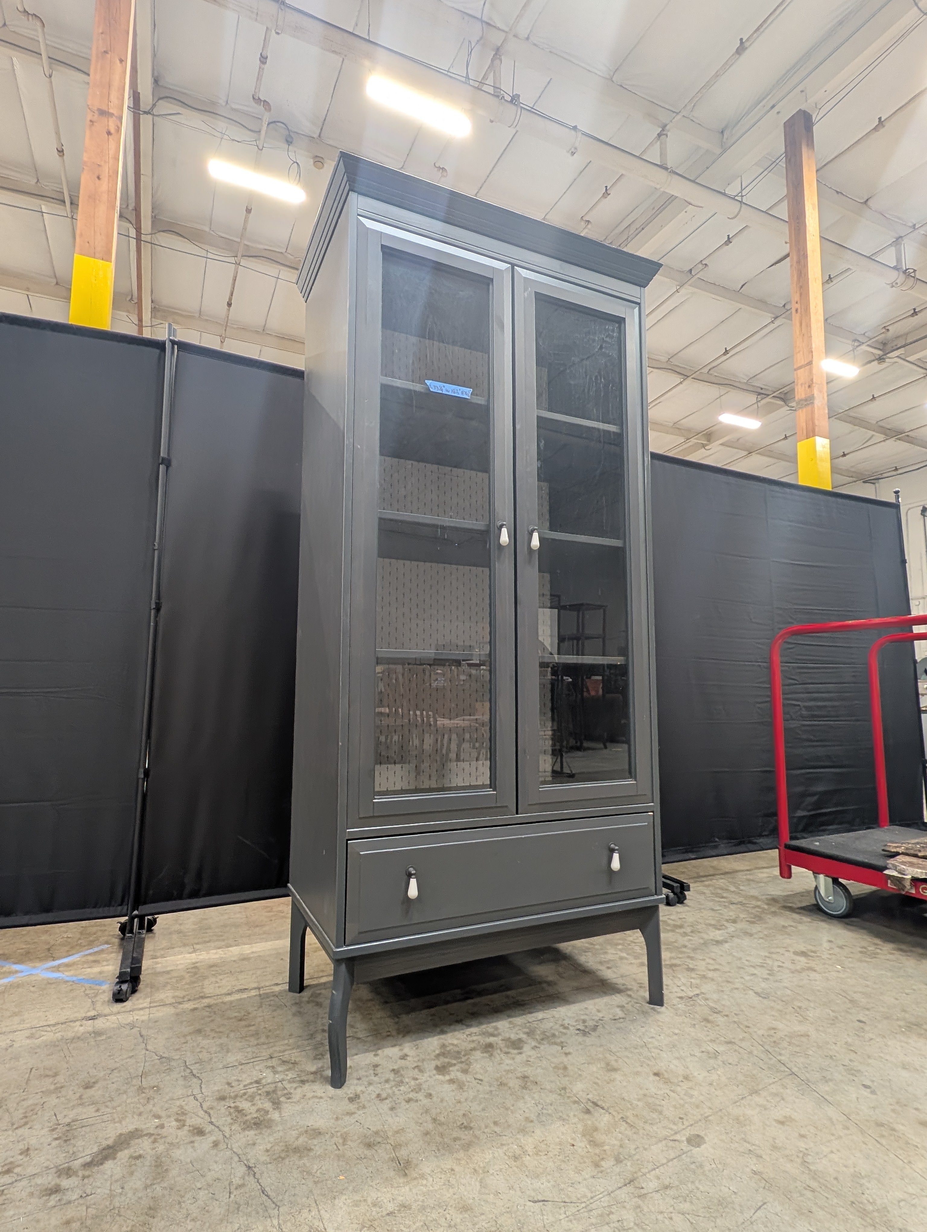 Modern Dark Grey Ikea Display Cabinet with Glass Doors