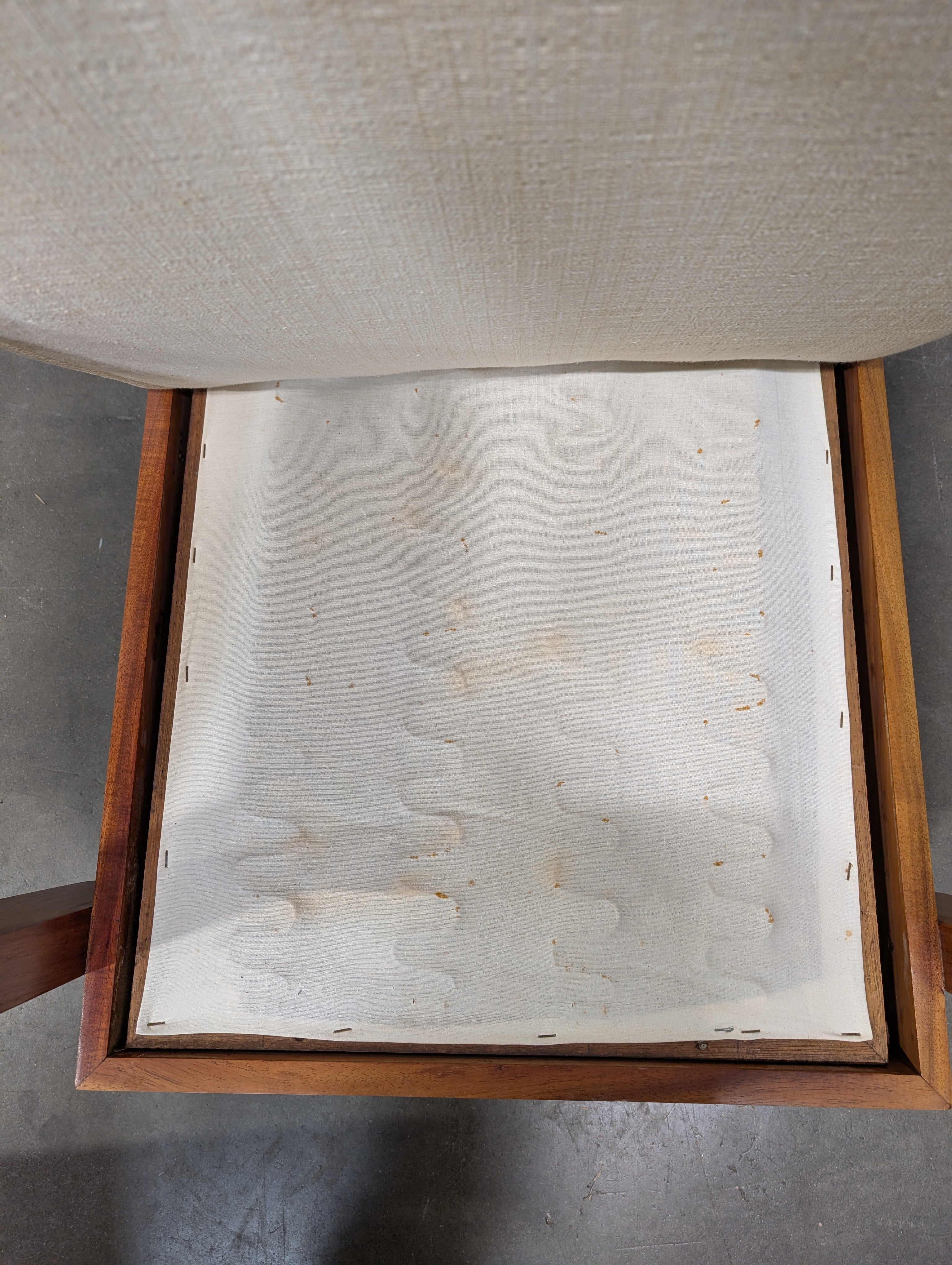 Mid-Century Modern Hardwood Armchair with Carved Leaf Design