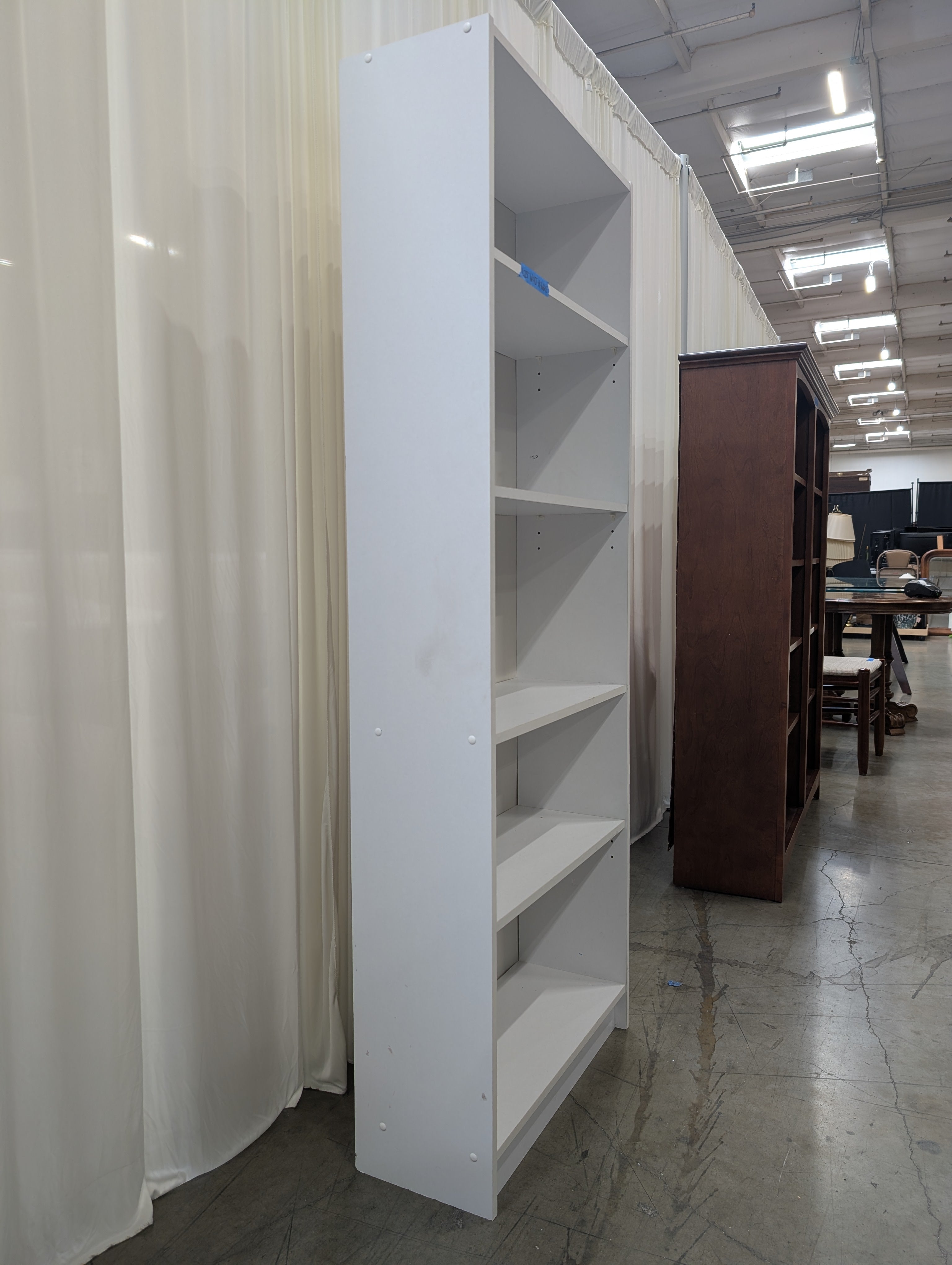 Five-Shelf Wooden Bookcase in White Laminate