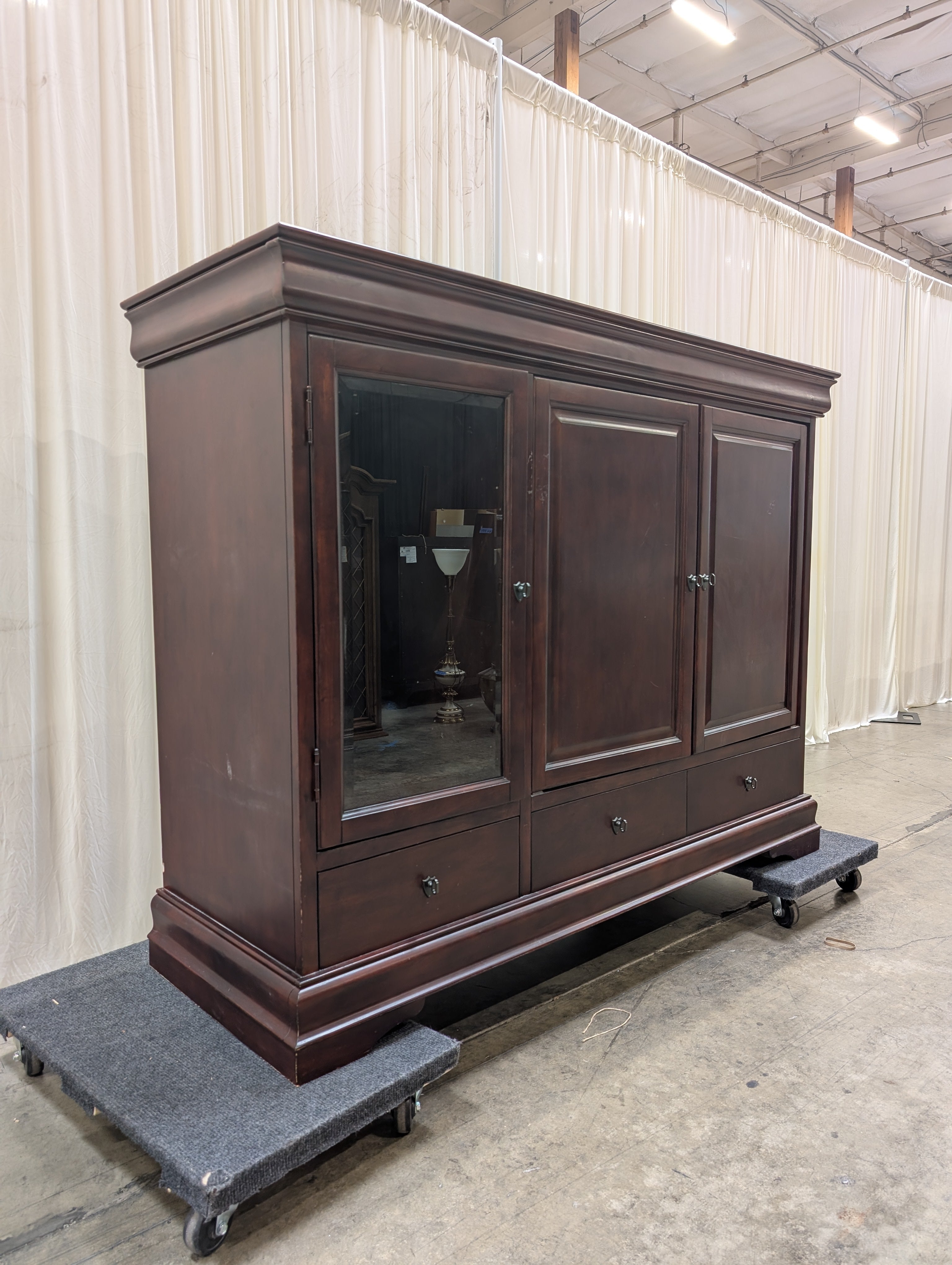 Traditional Dark Wood TV Stand with Glass Door
