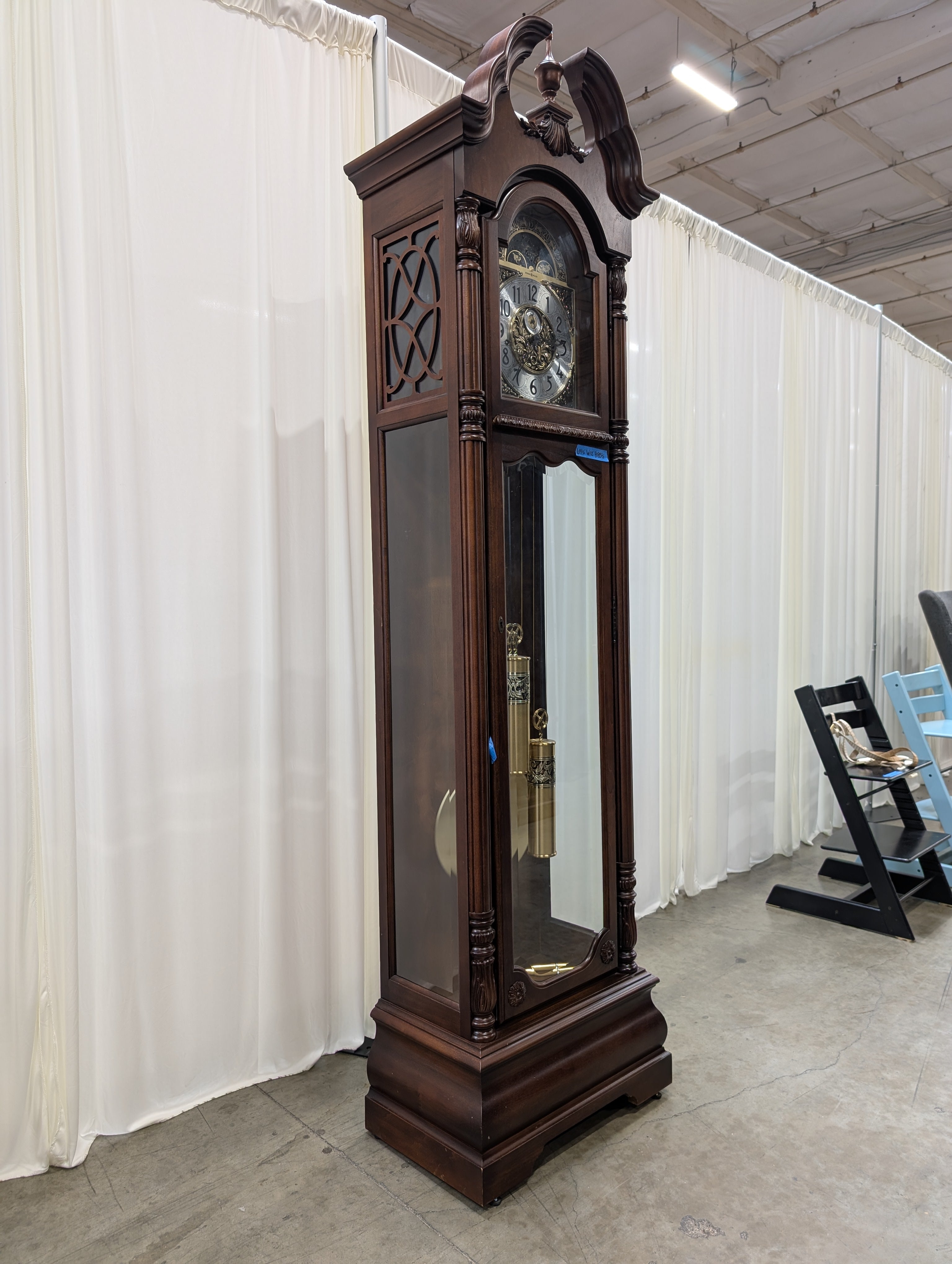 Traditional Wood Grandfather Clock with Brass Dial