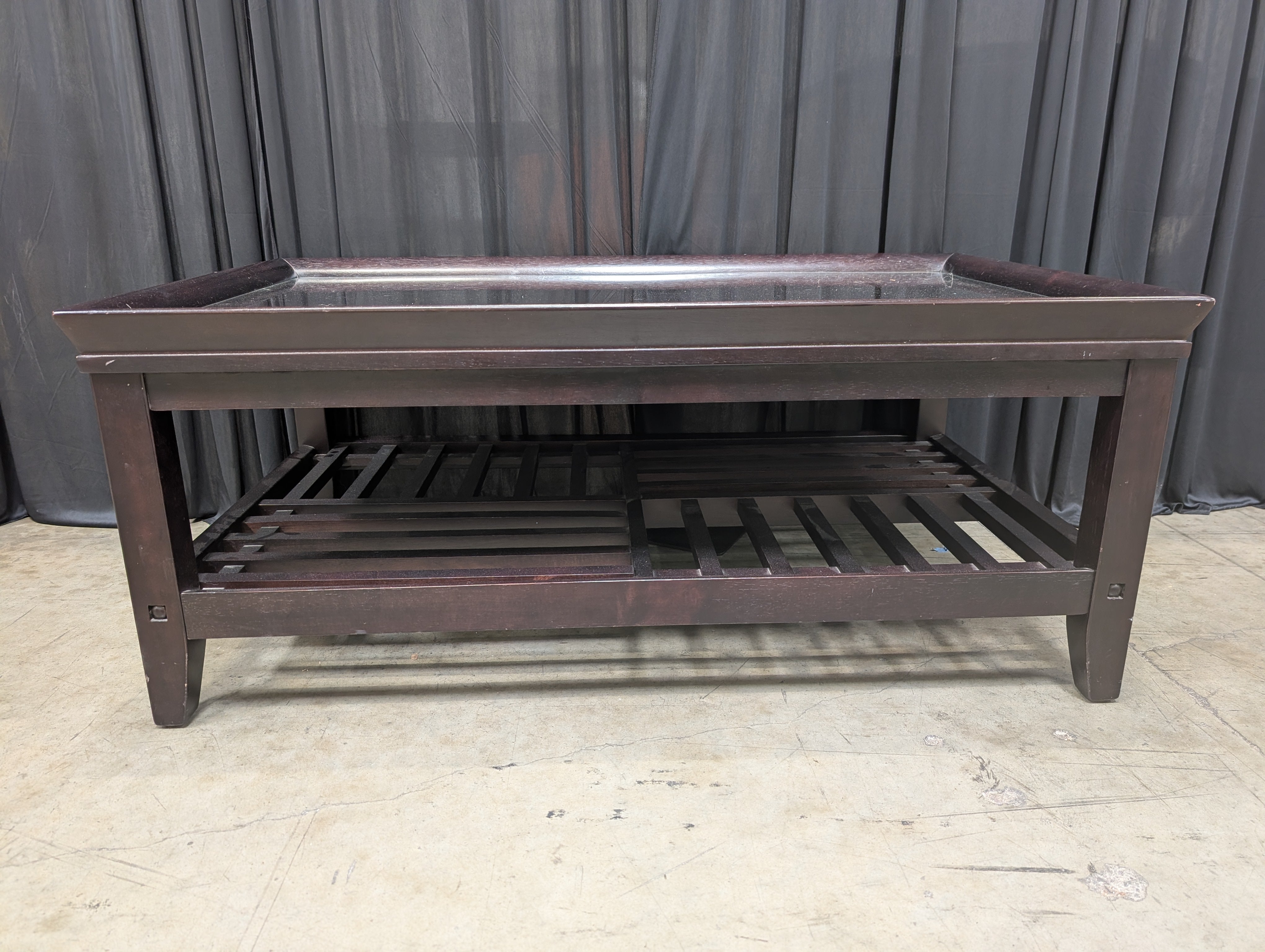 Dark Espresso Wood Coffee Table with Glass Top