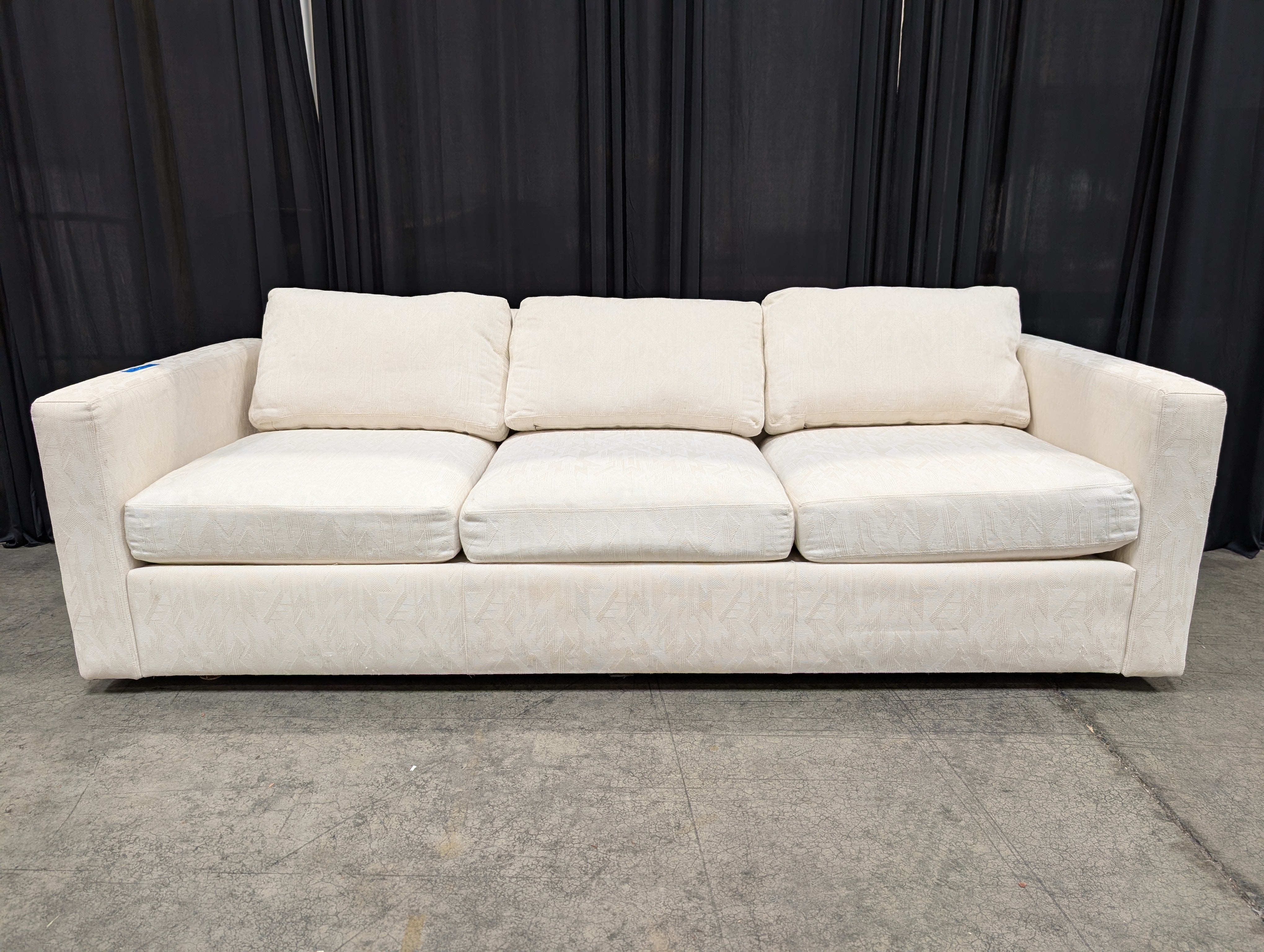 White Textured Fabric Three-Cushion Couch