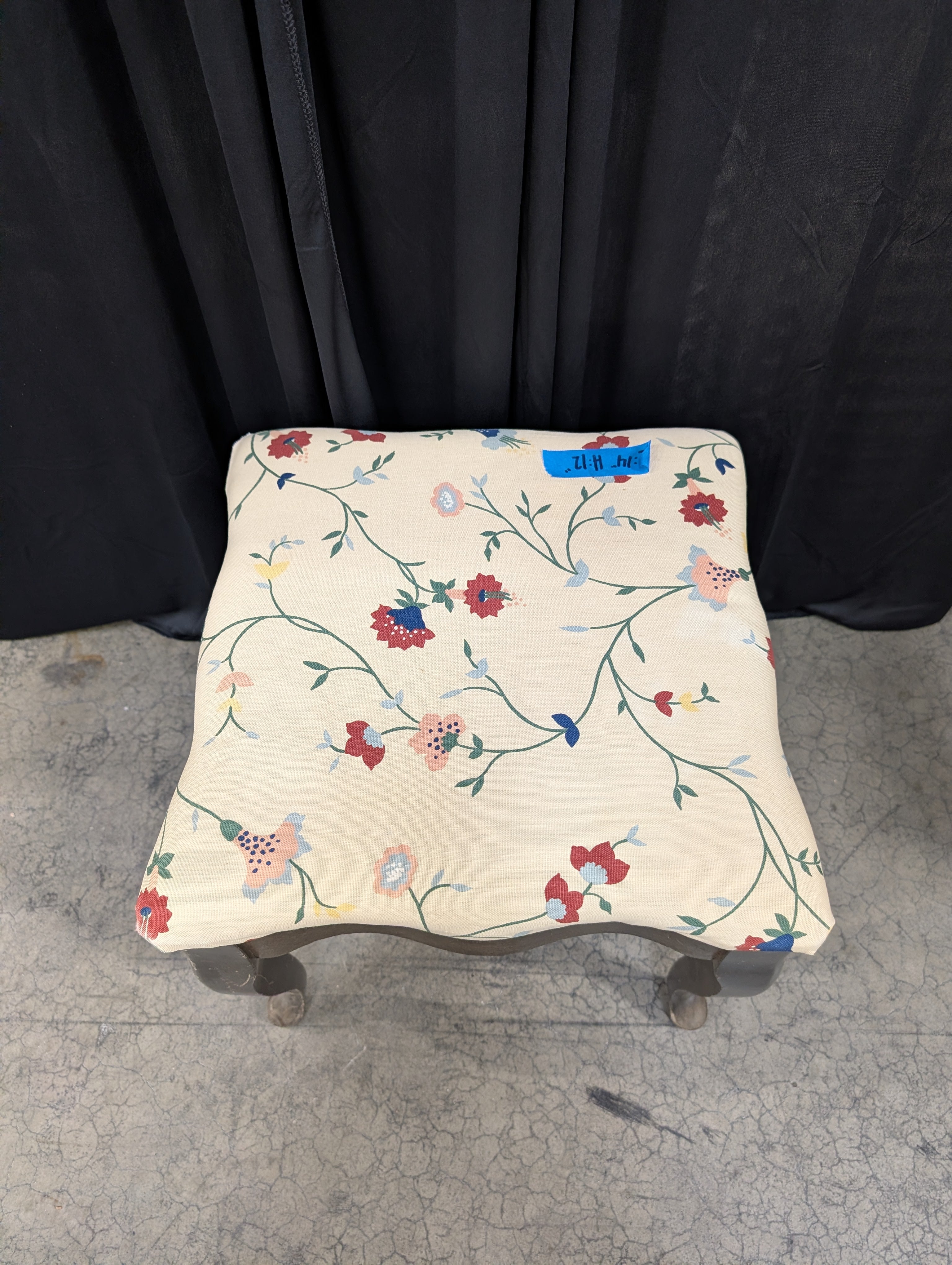Floral Pattern Fabric Square Ottoman with Turned Legs