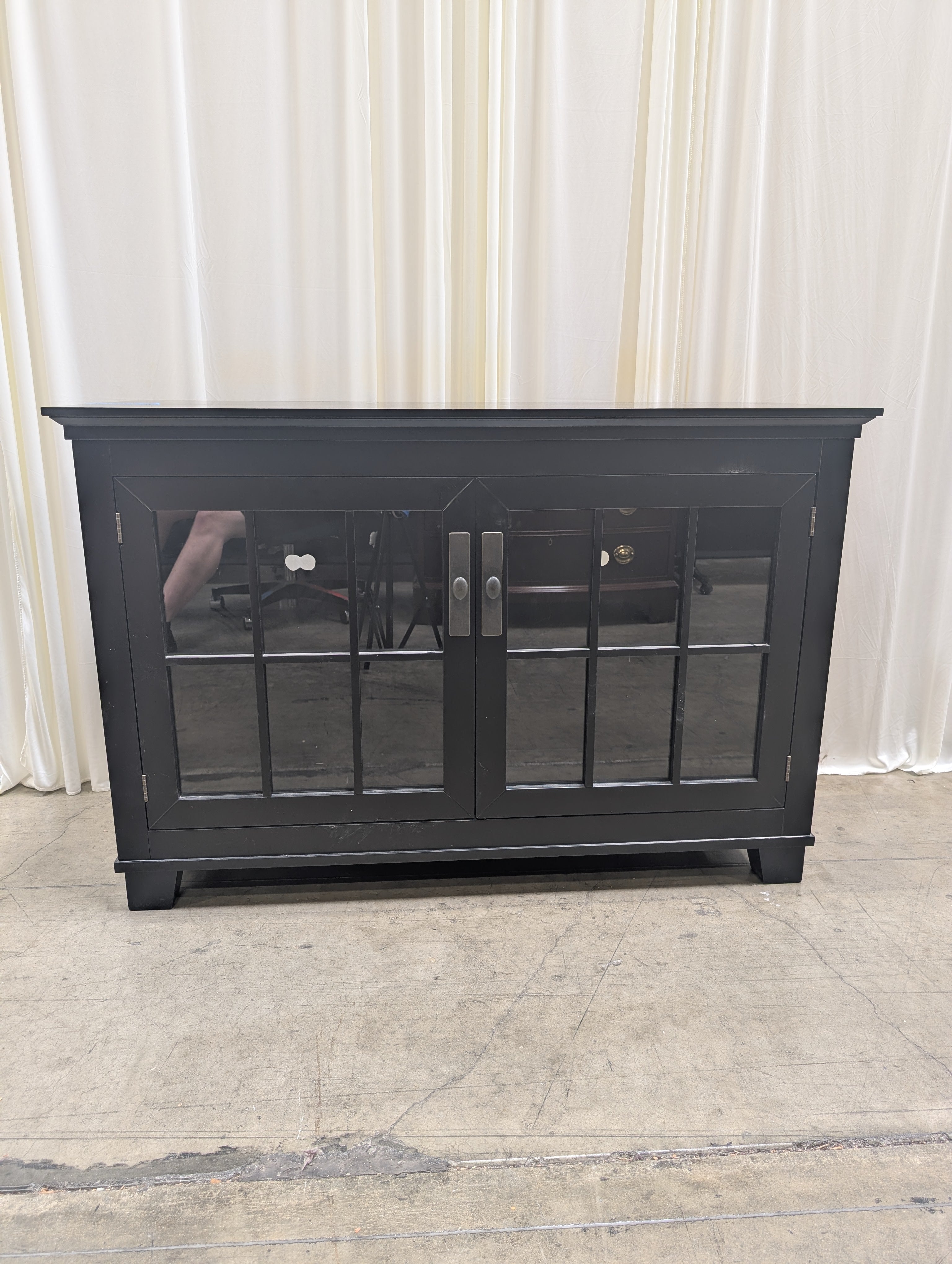 Black Wood TV Stand with Glass Doors
