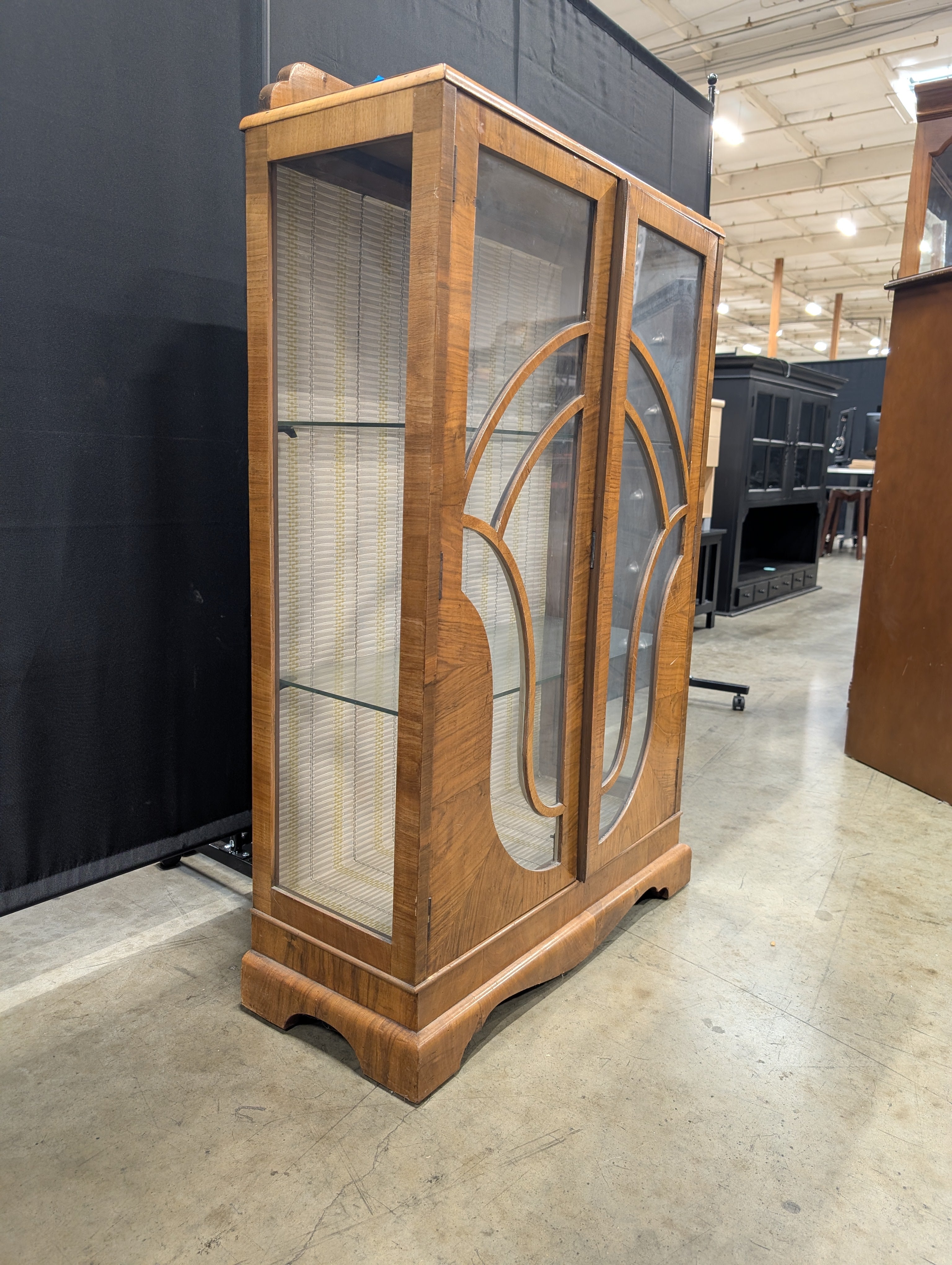 Vintage Art Deco Style Wood and Glass Display Cabinet