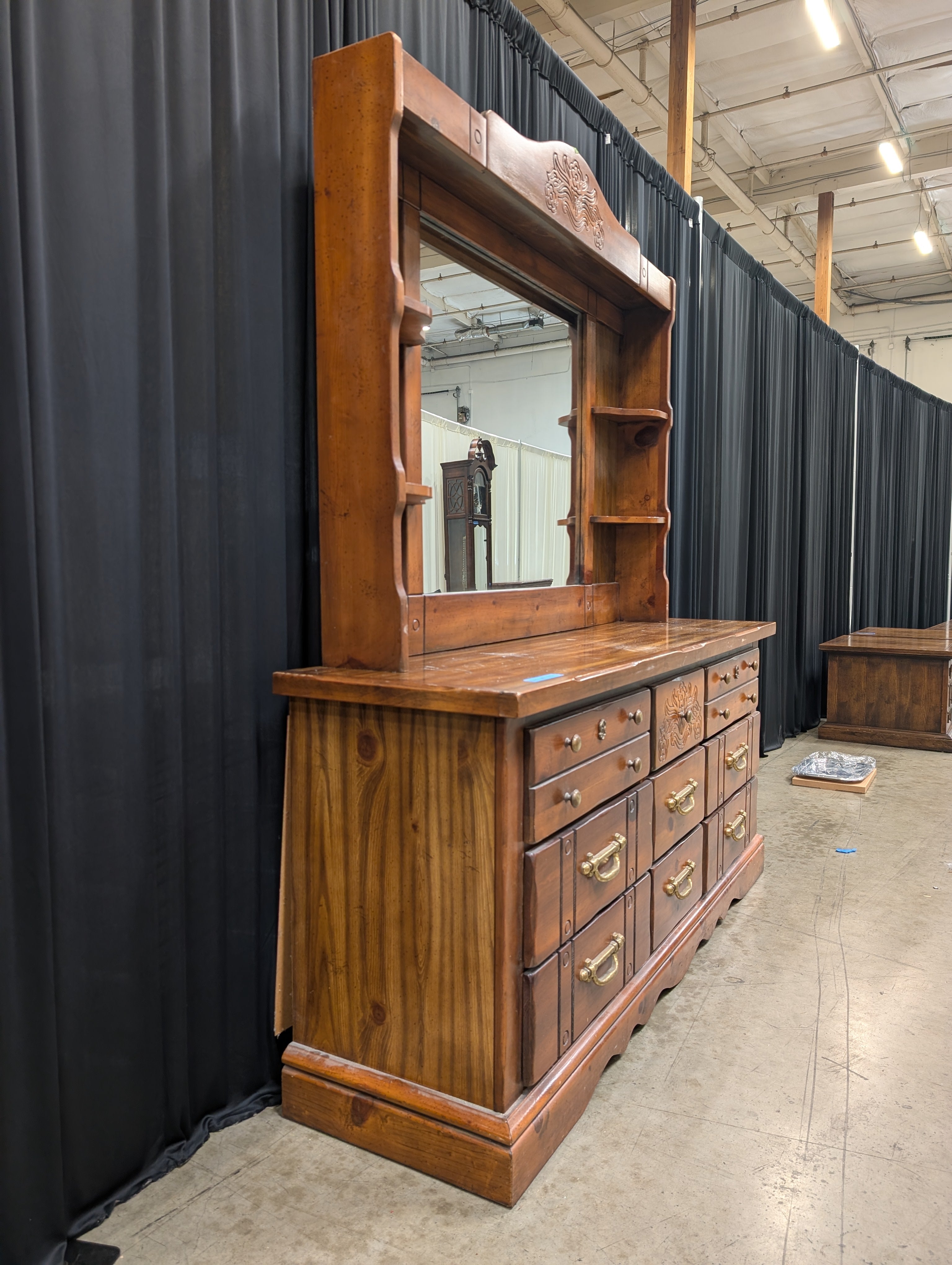 Traditional Carved Wood Dresser with Mirror