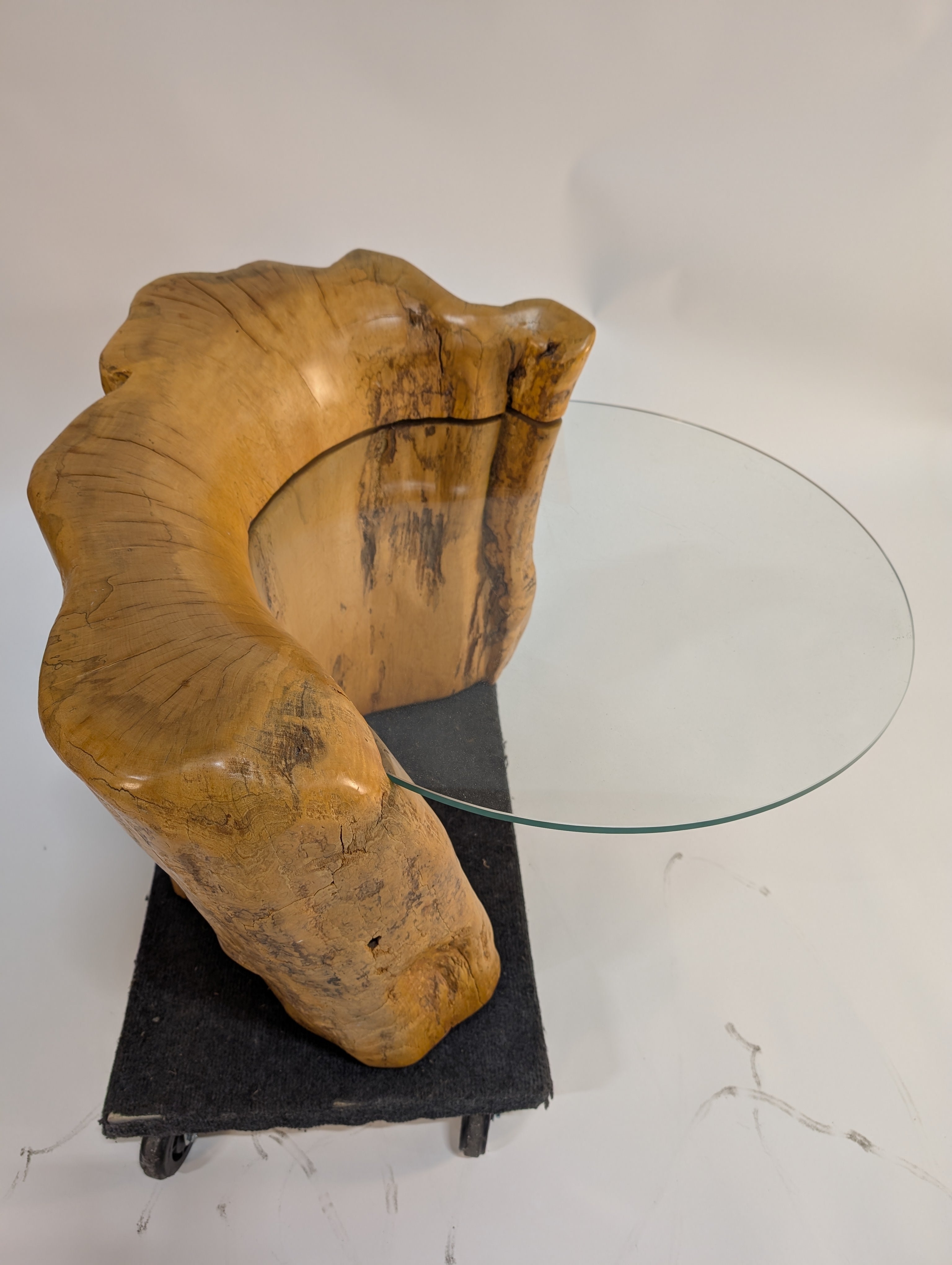 Rustic Live Edge Wood Coffee Table with Round Glass Top
