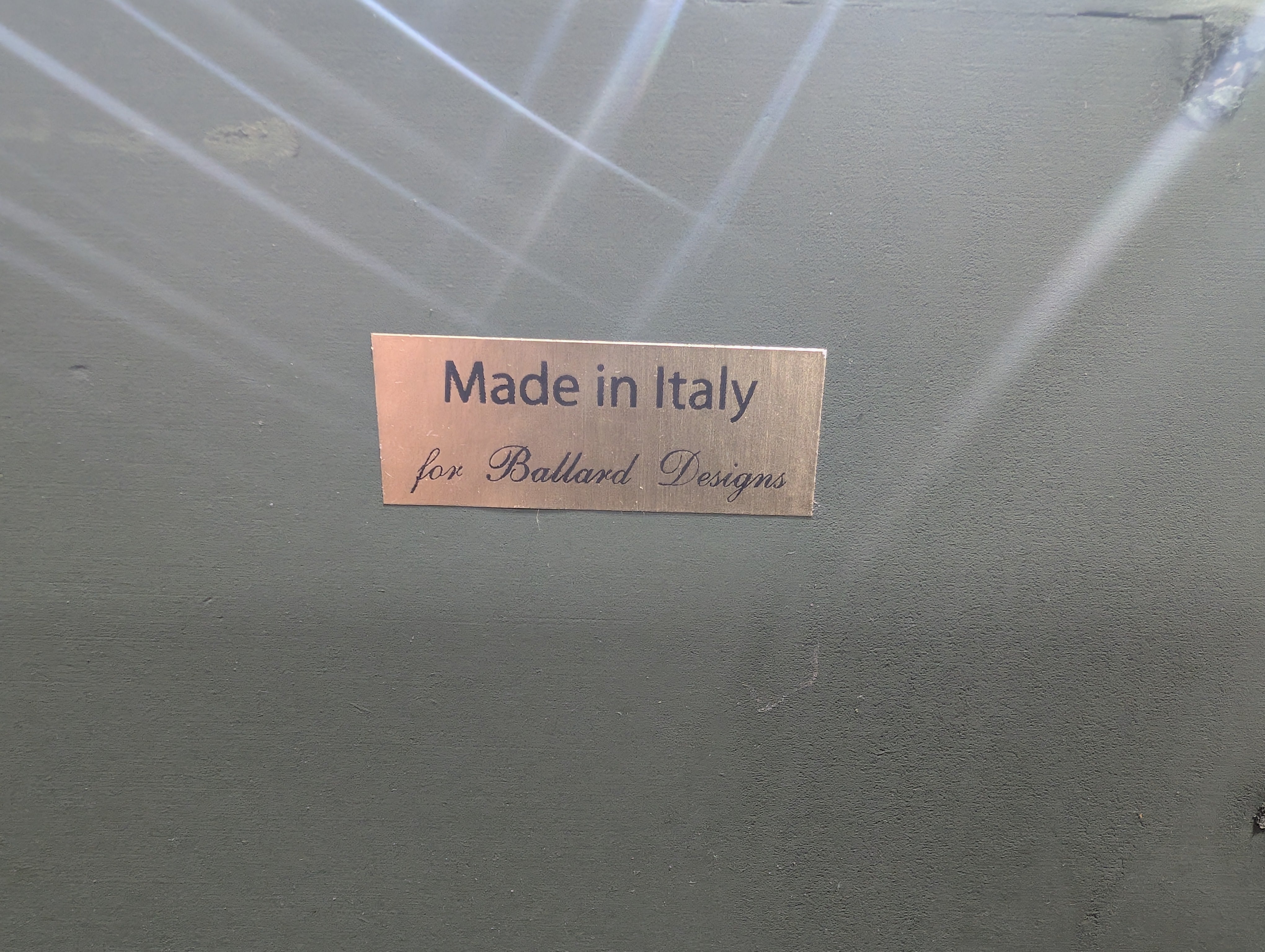 Rustic Dark Green Ballard Designs Buffet Cabinet with Wood Top