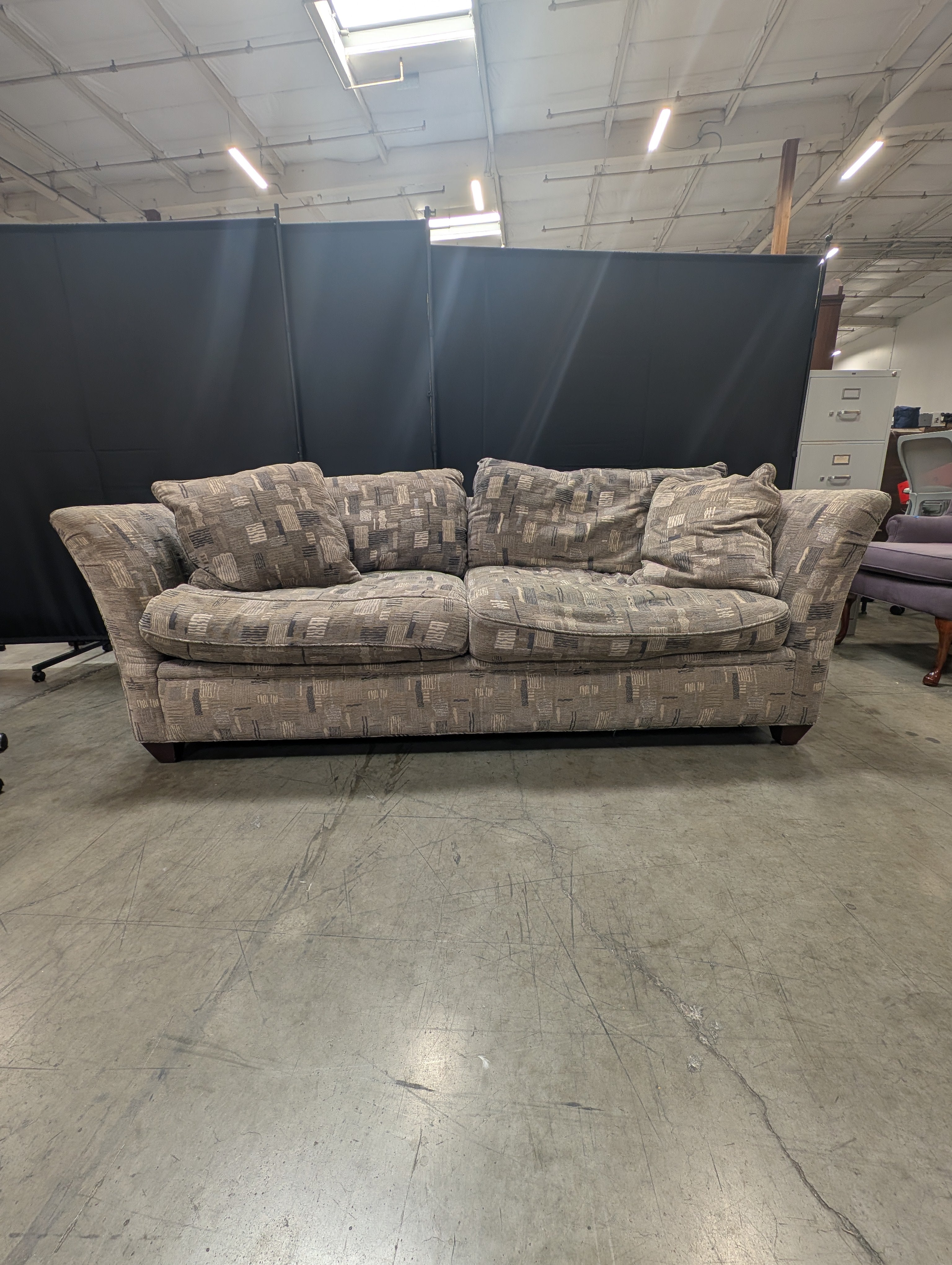 Upholstered Three-Seater Sofa with Abstract Geometric Pattern