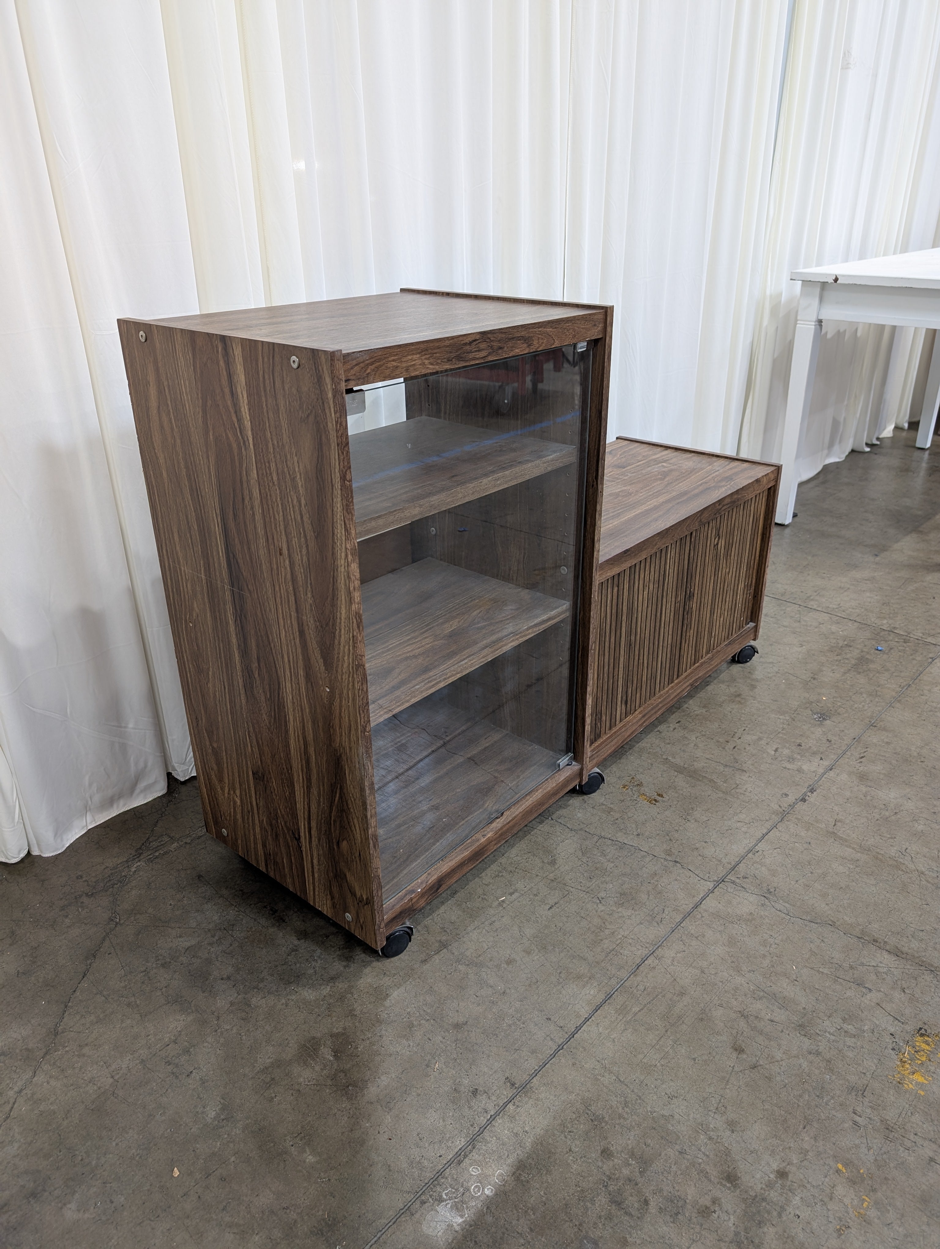 Brown Wood Slatted Door TV Stand