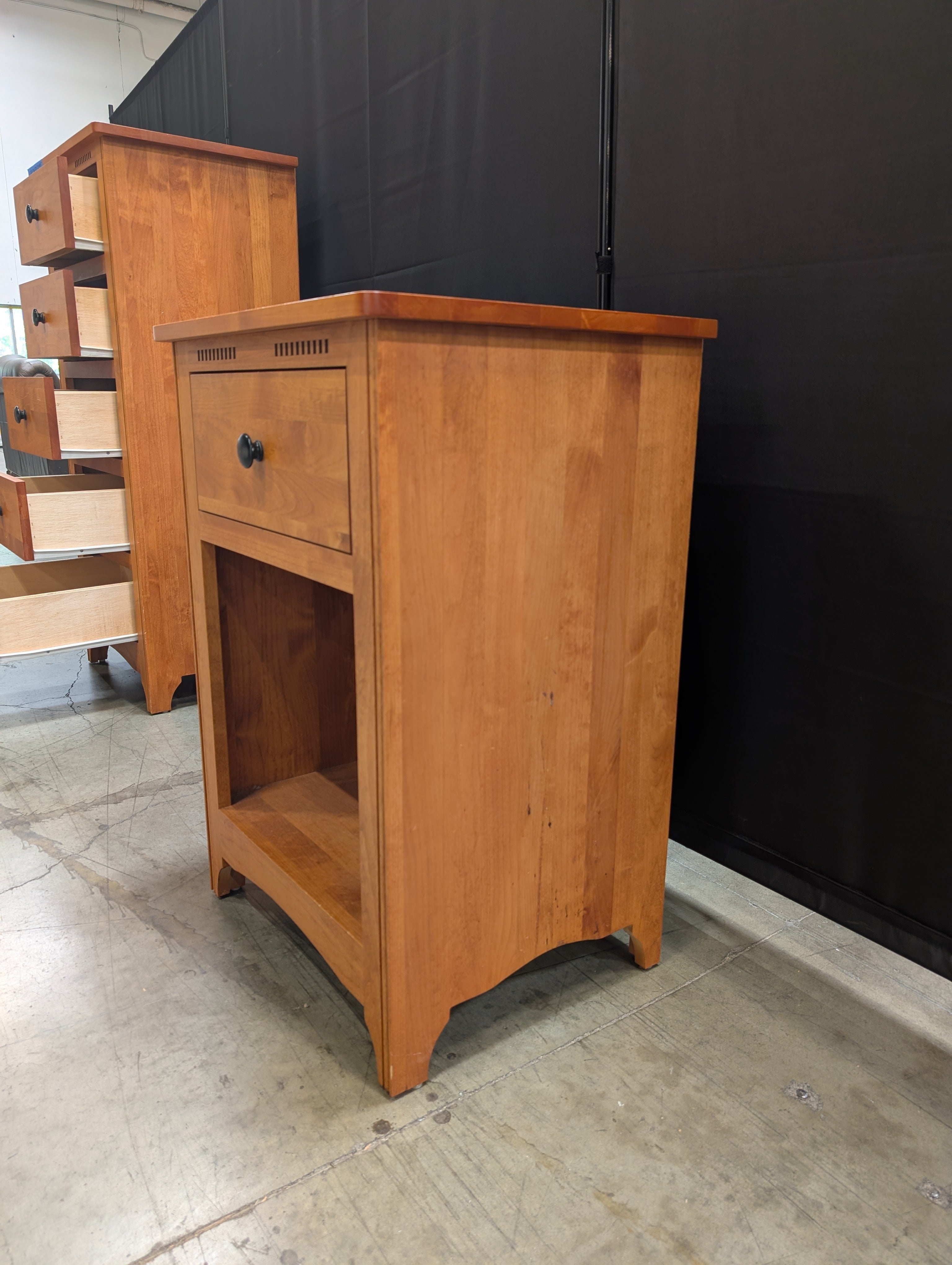 Single-Drawer Open-Shelf Nightstand in Warm Wood