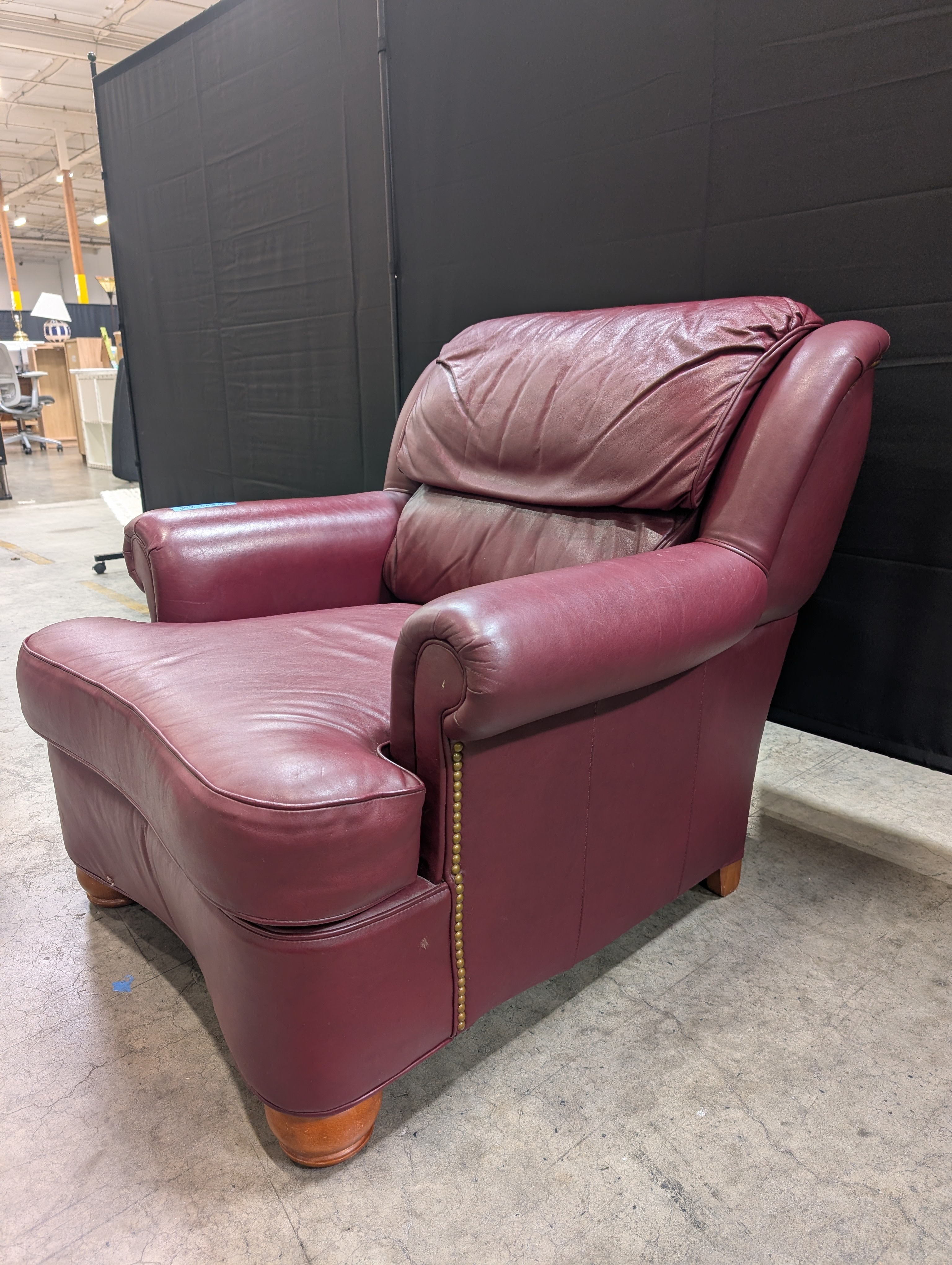Deep Red Thomasville Leather Club Chair and Ottoman Set