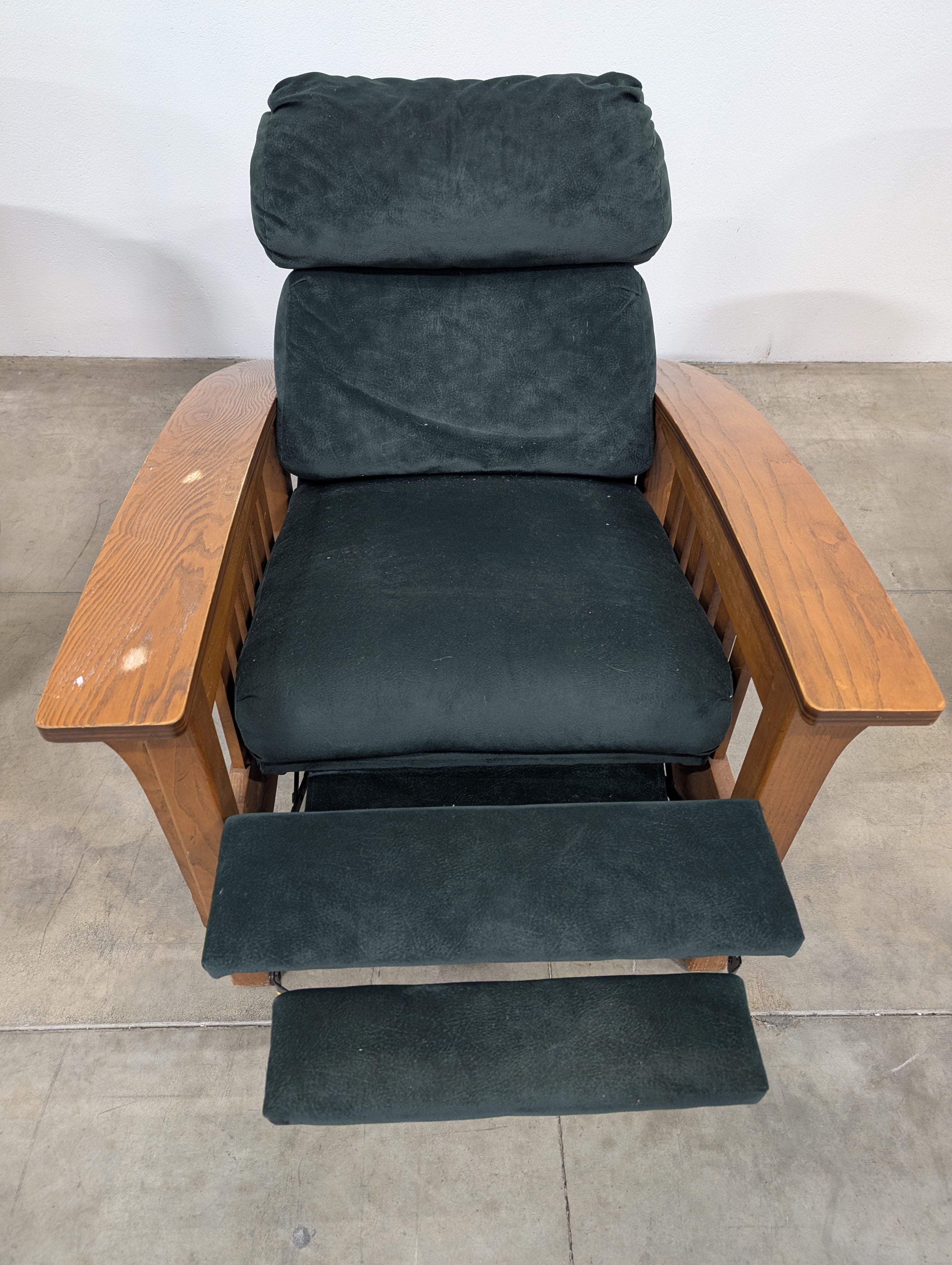 Mission Style Oak Armchair with Forest Green Upholstery