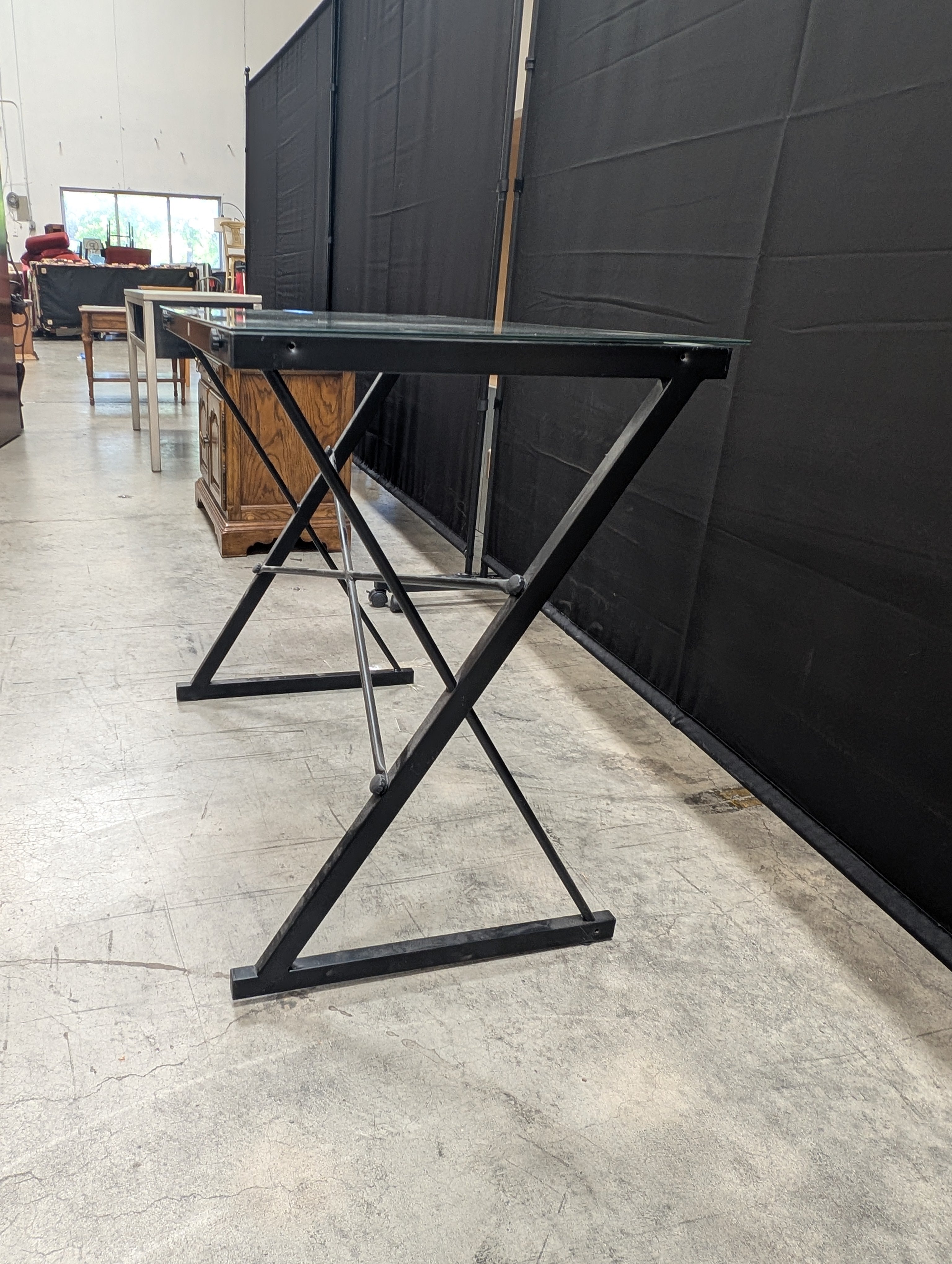 Contemporary Glass Top Corner Desk with Metal Frame