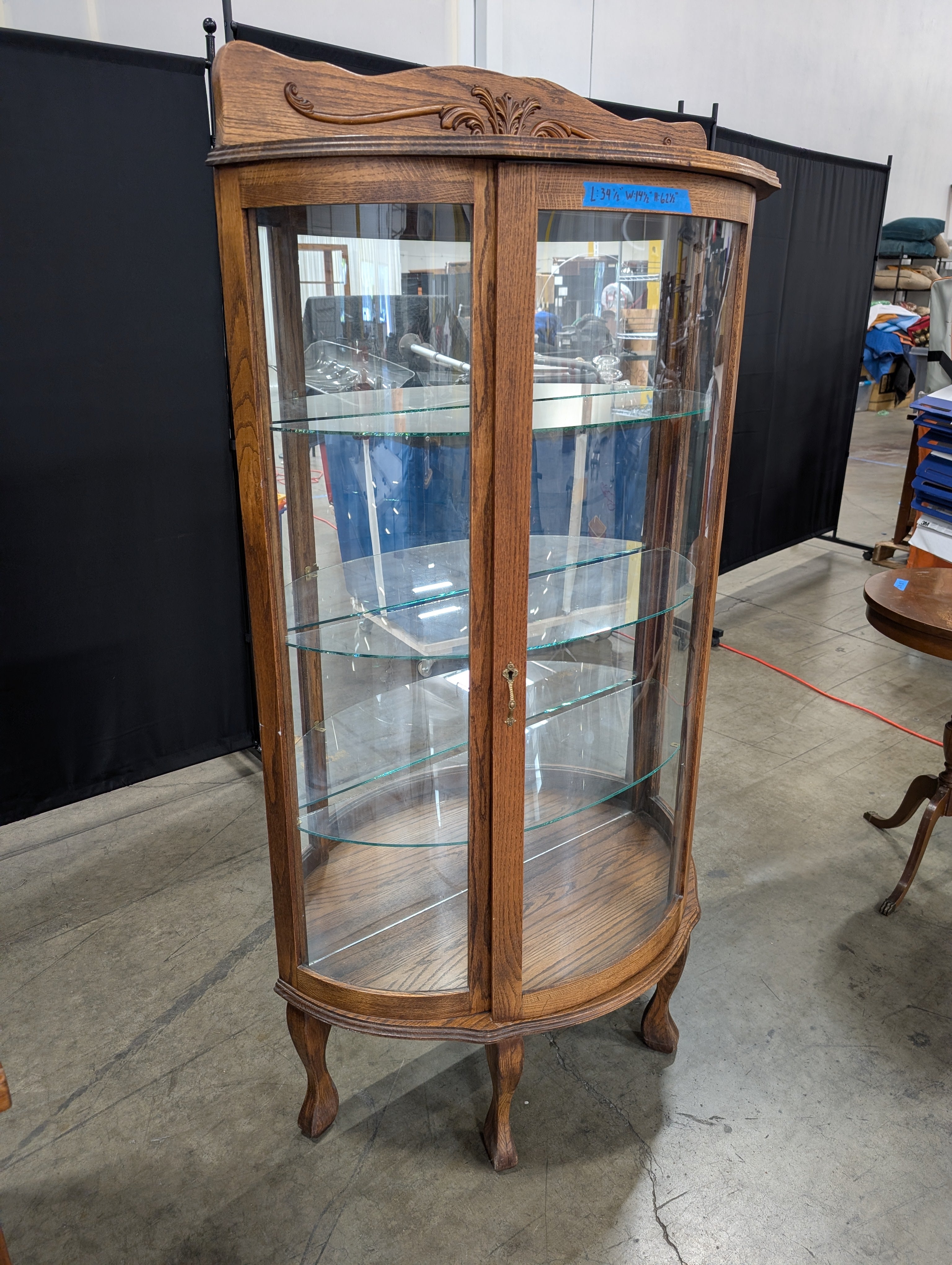 Vintage Oak Bowfront China Cabinet with Glass Shelves