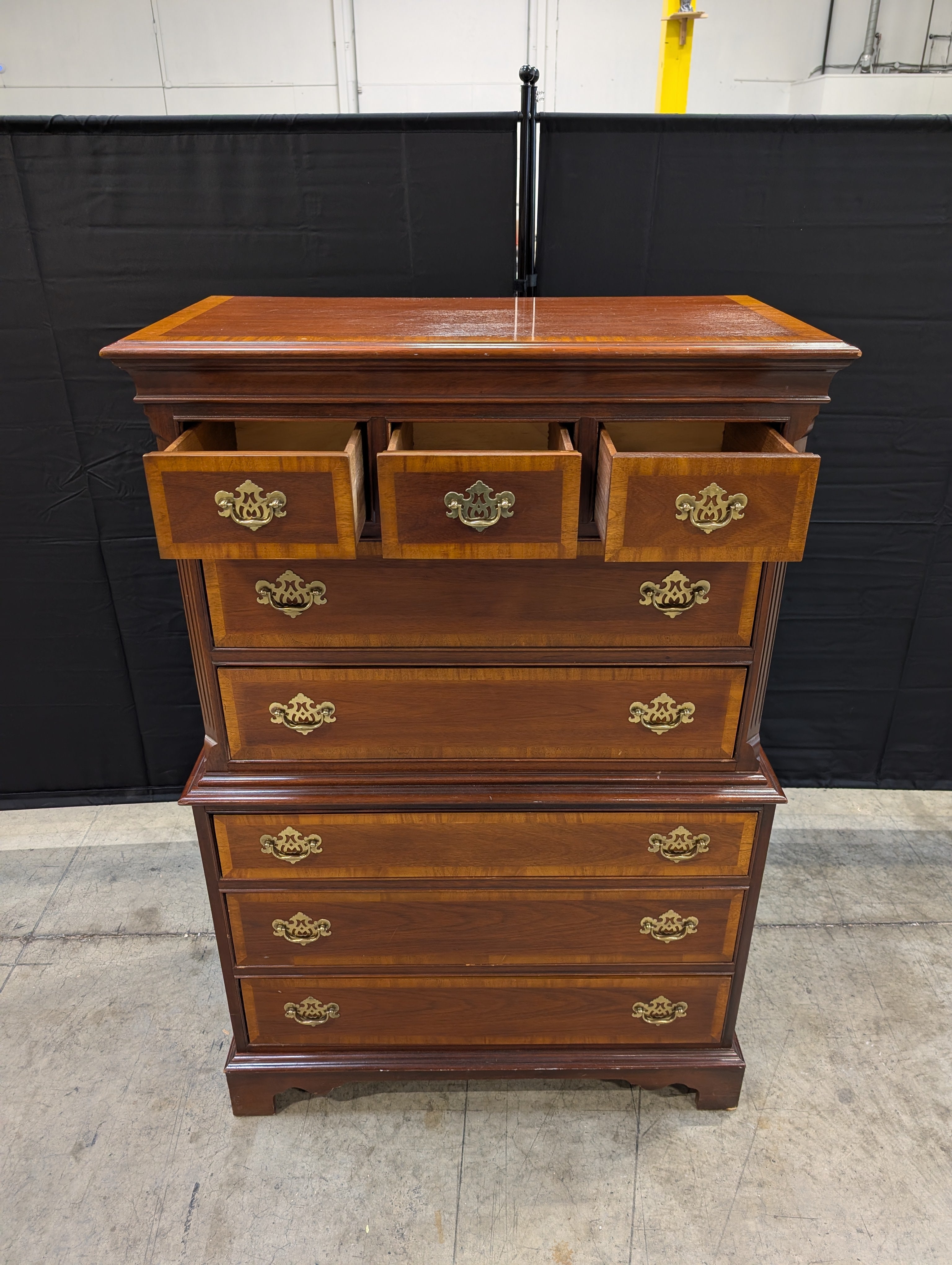Dixie 1981 Traditional Wood Chest on Chest Dresser with Brass Hardware