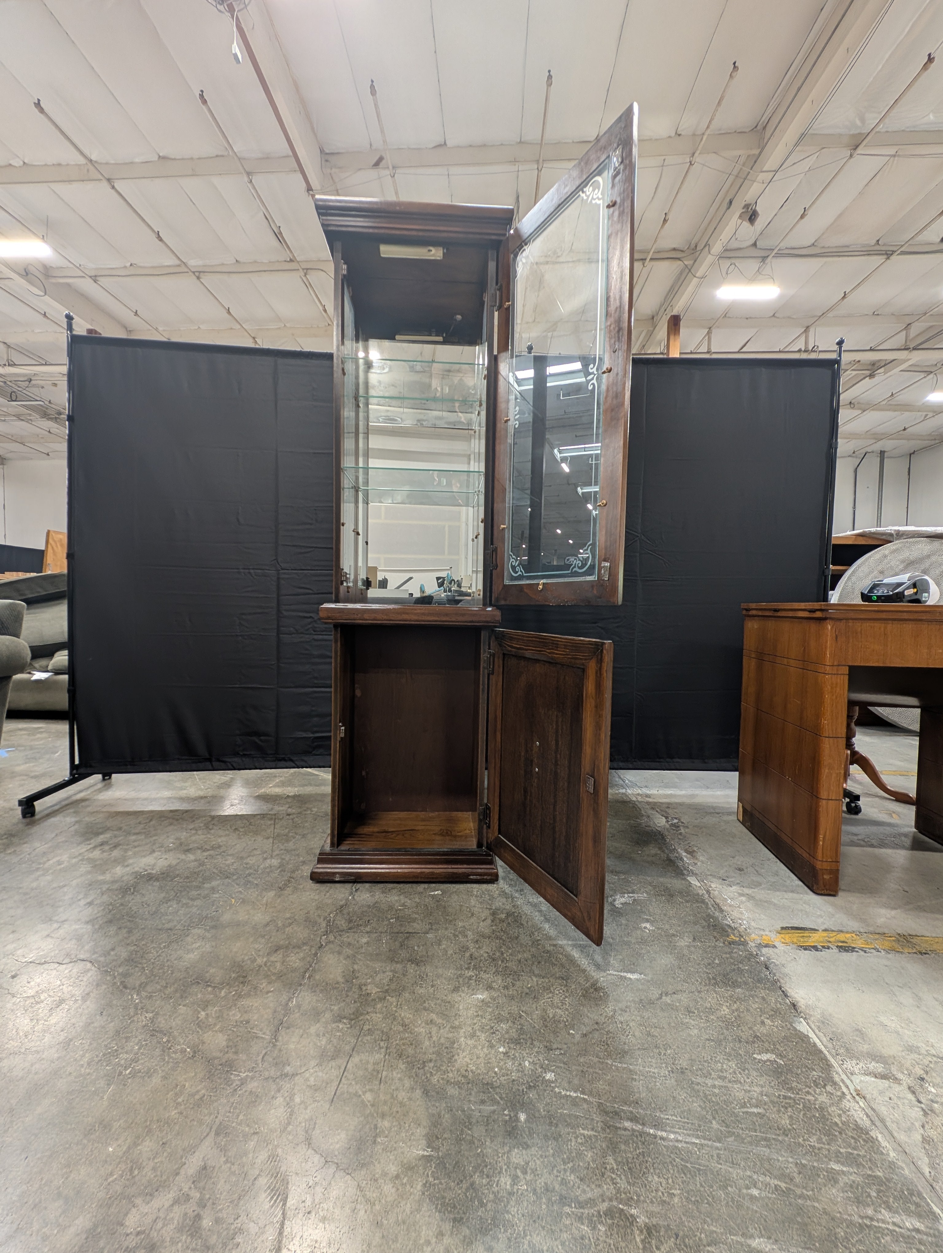 Traditional Hardwood and Glass Curio Display Cabinet